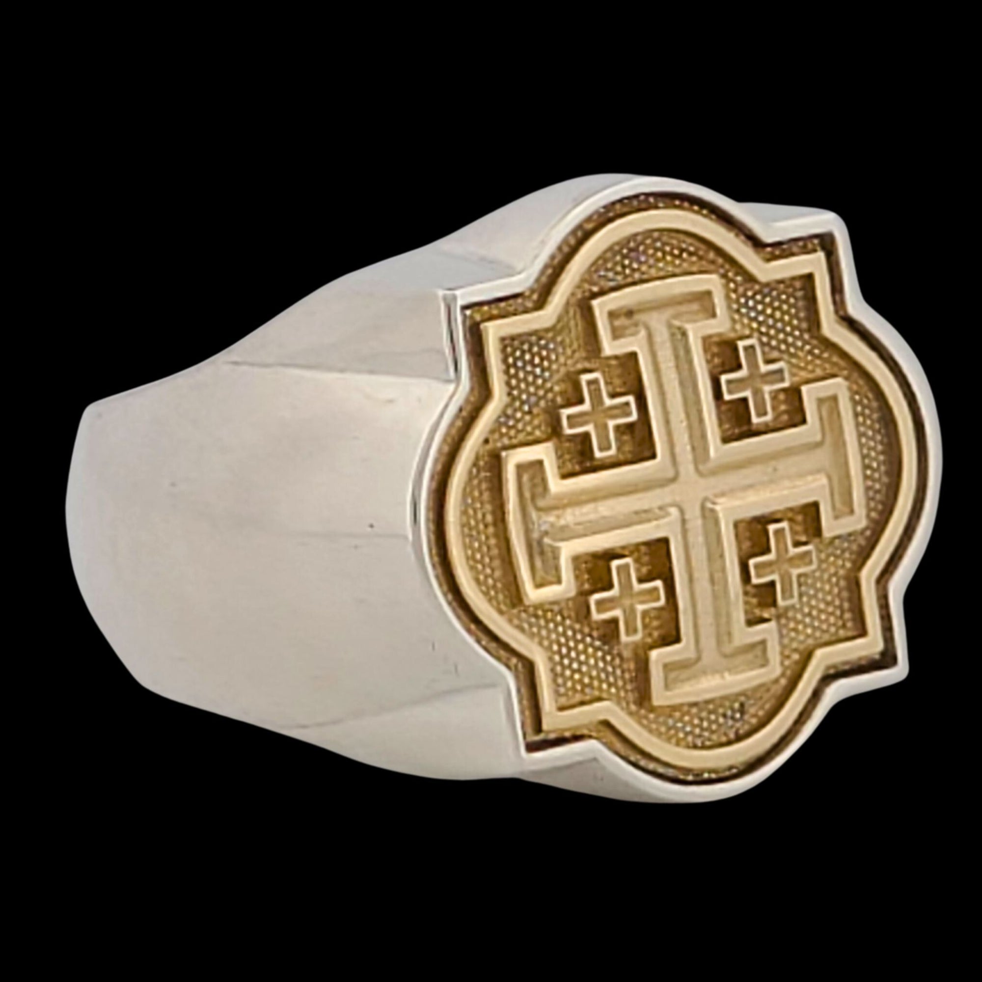 Jerusalem Cross Signet Ring -  2-Tone Sterling or Continuum and 14KT Gold