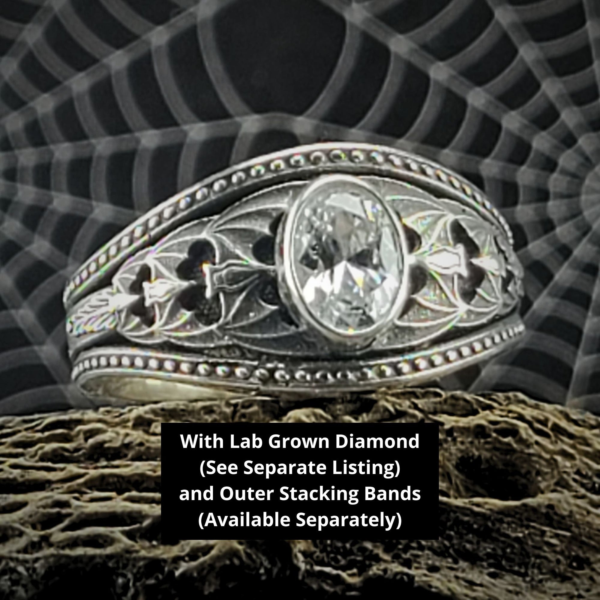 Gothic Nightfall Cascading Bat Solitaire Statement Ring with Black Spinel or Garnet