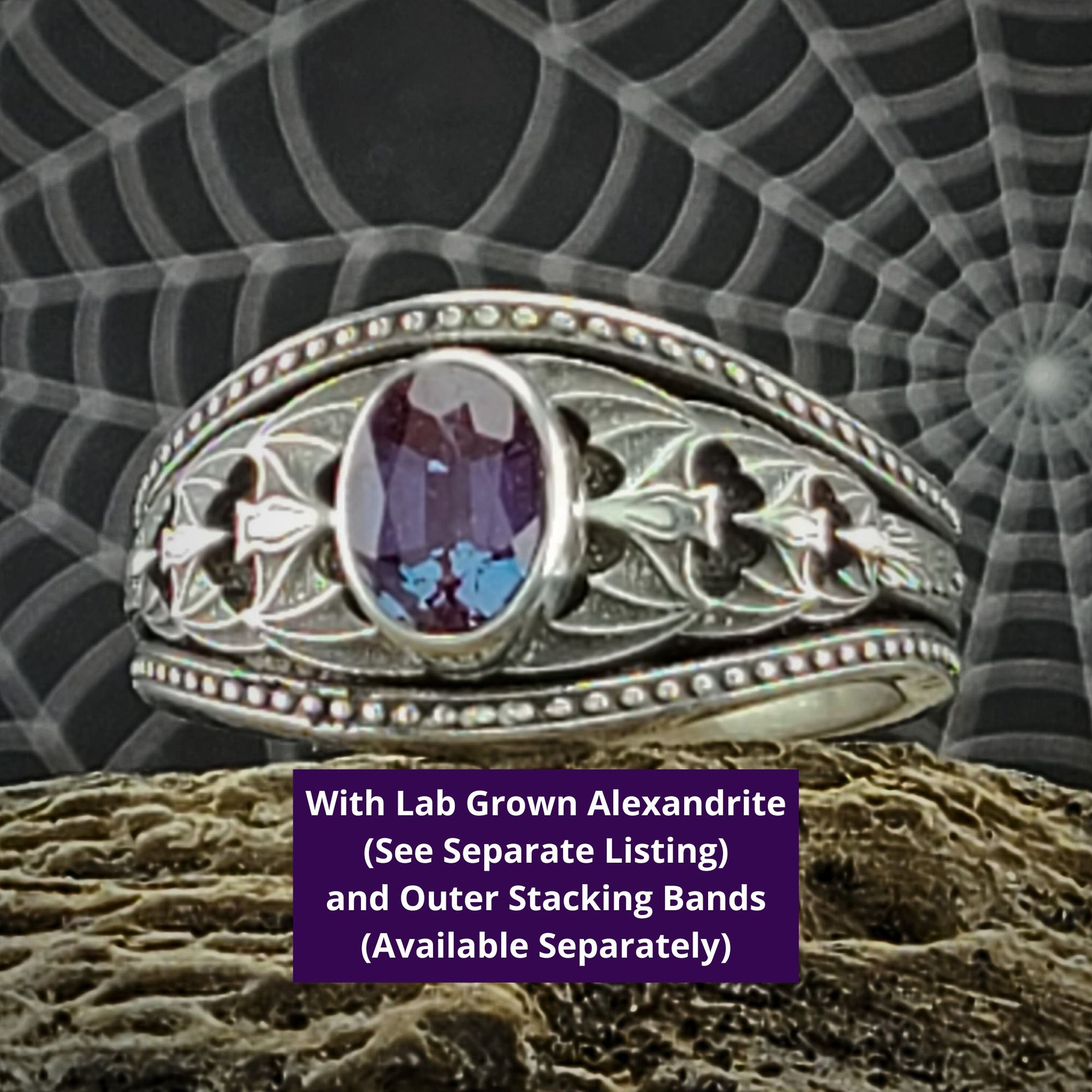 Gothic Nightfall Cascading Bat Solitaire Statement Ring with Black Spinel or Garnet