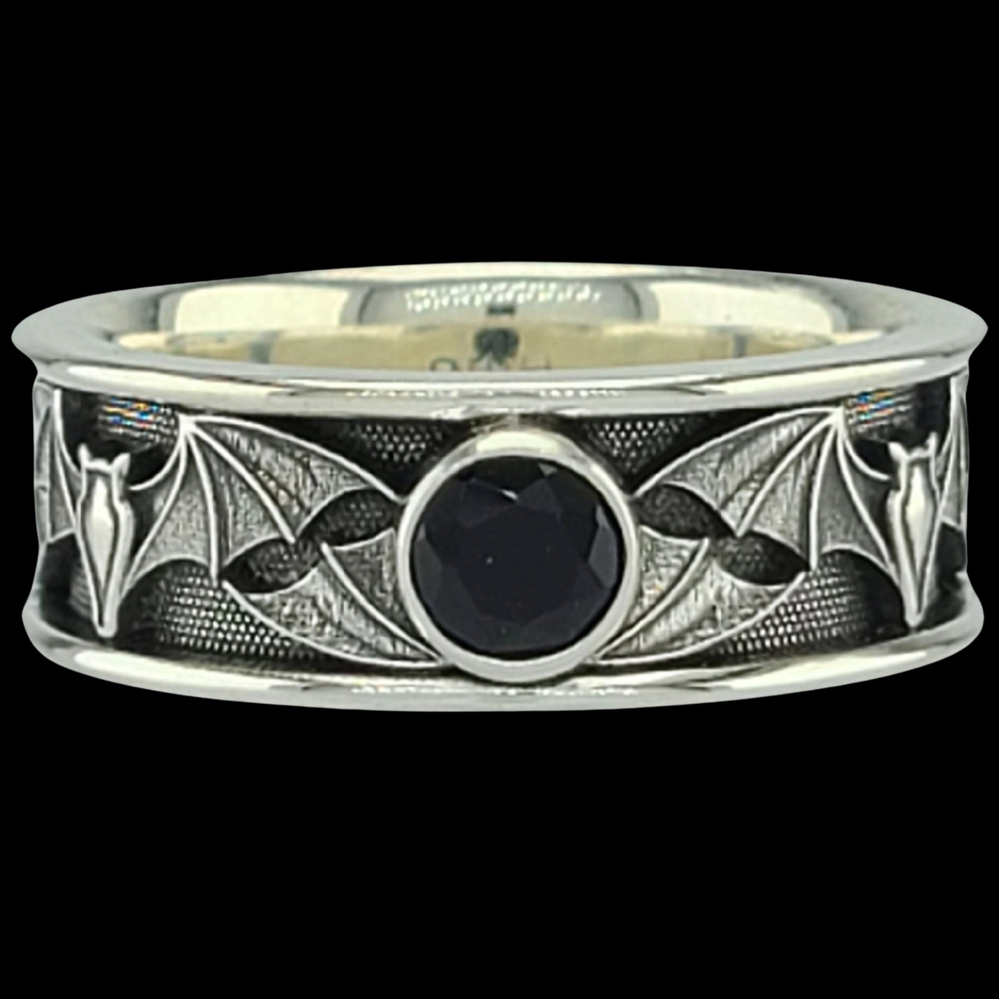 BAT WIDE SOLITAIRE Band Ring in SILVER & CONTINUUM with CHOICE OF 5mm GEMSTONES - Staring at $249