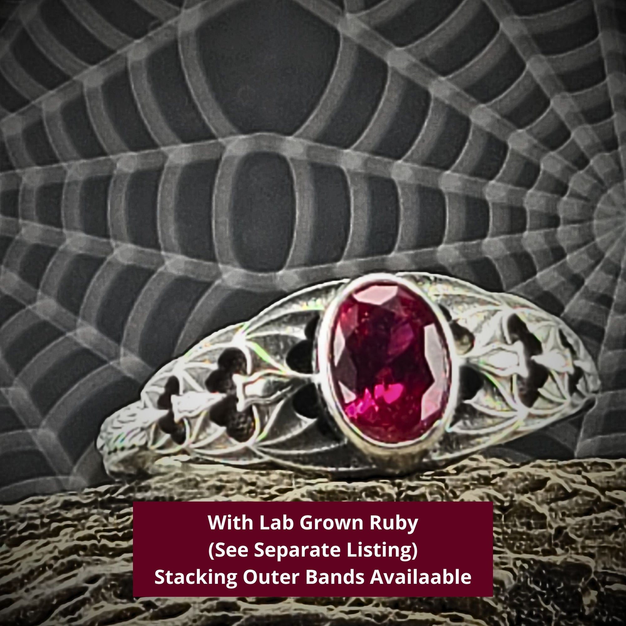 Gothic Nightfall Cascading Bat Solitaire Statement Ring with Black Spinel or Garnet