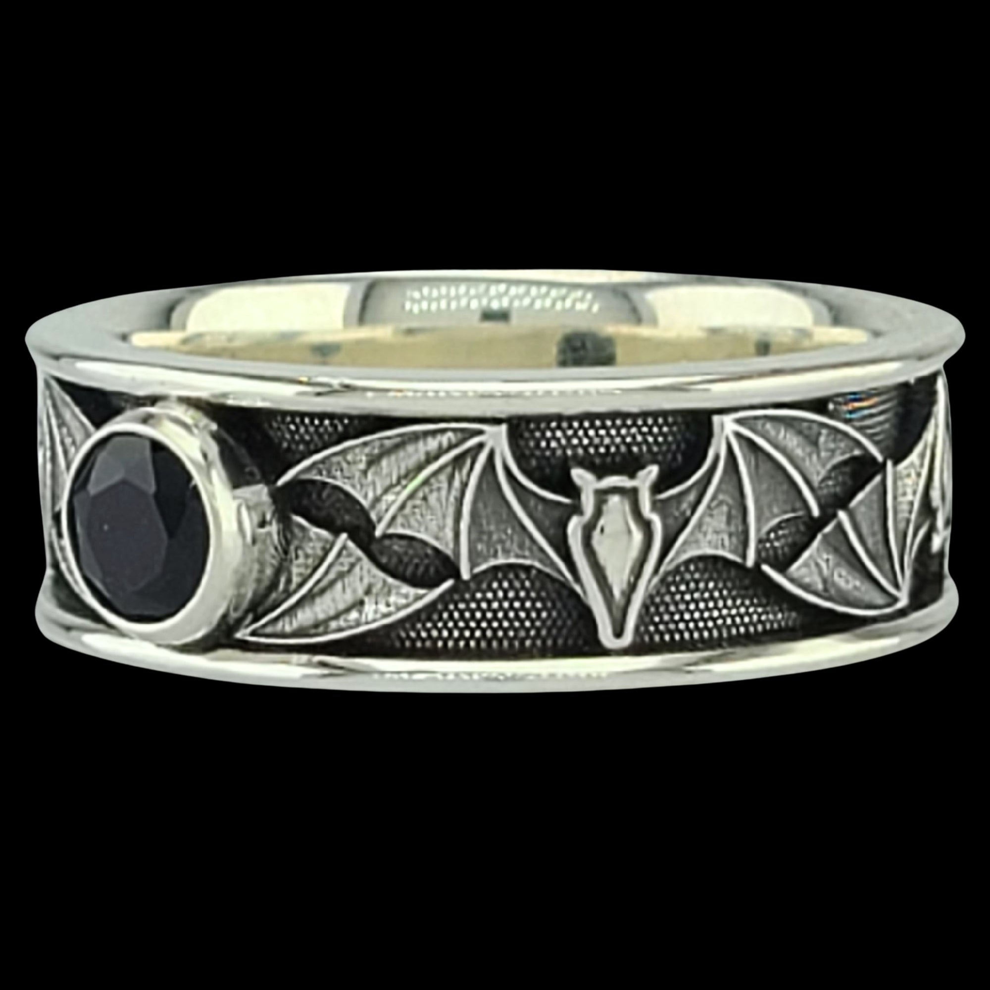 BAT WIDE SOLITAIRE Band Ring in SILVER & CONTINUUM with CHOICE OF 5mm GEMSTONES - Staring at $249