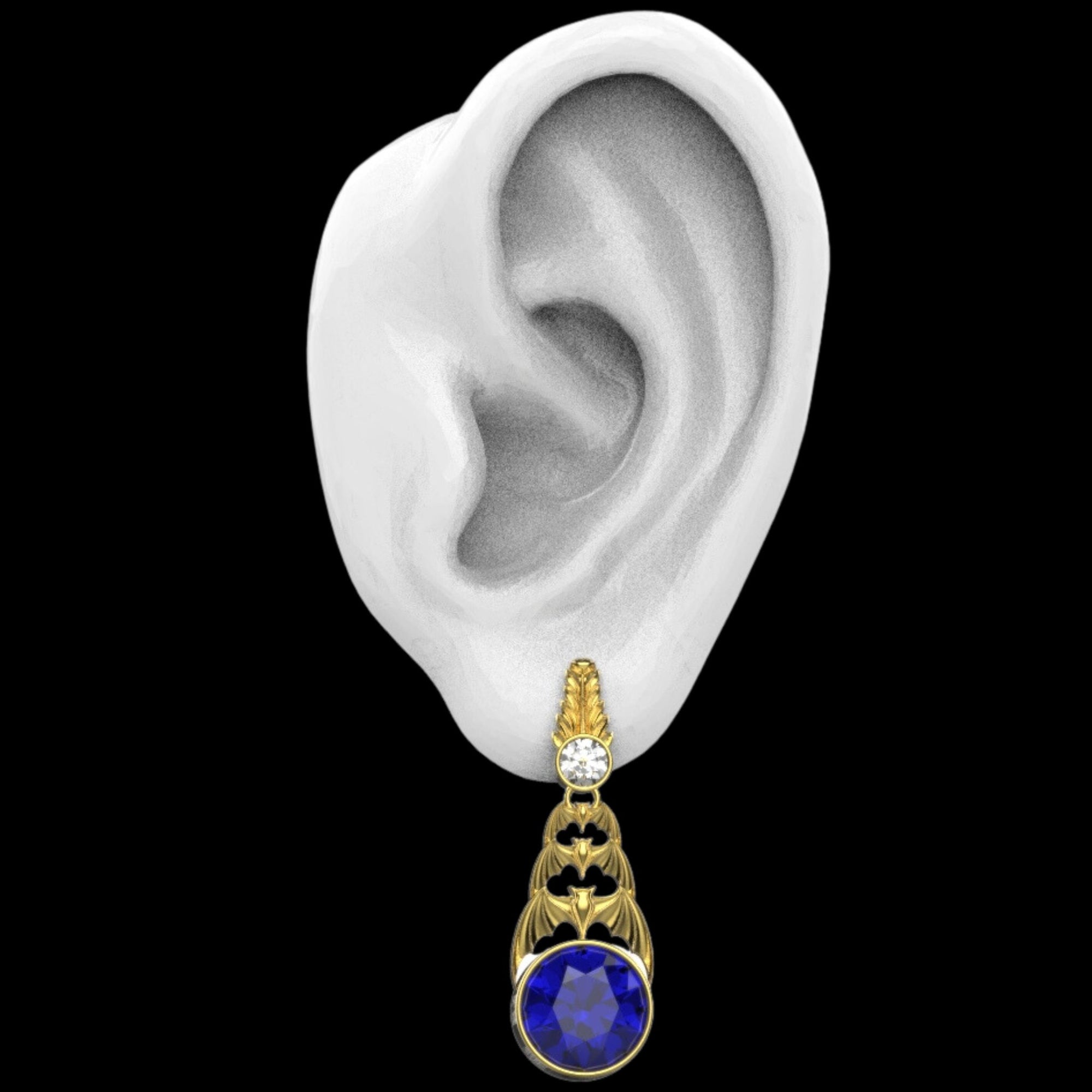 Gothic Nightfall Cascading Bat Earrings with Gemstones