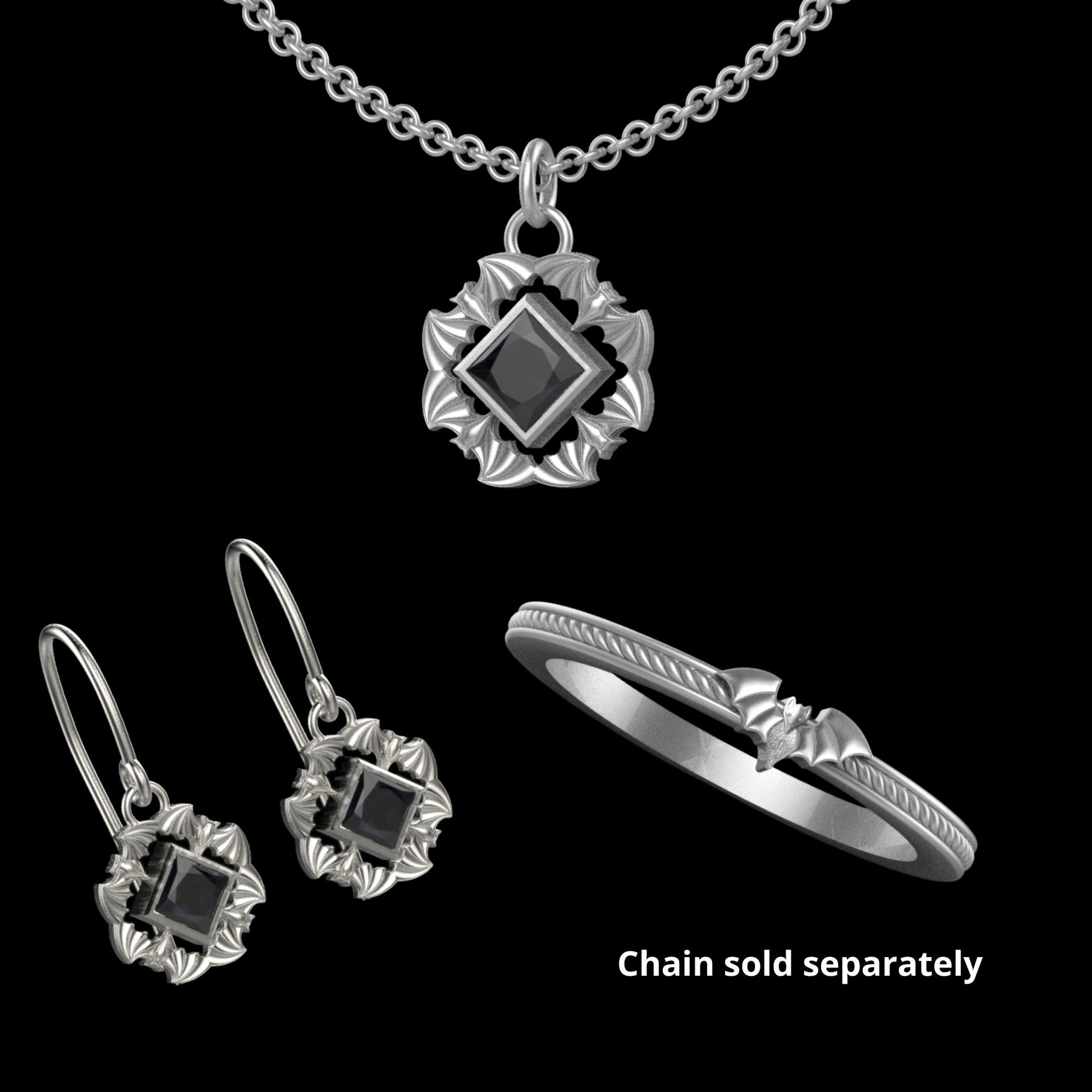 BUNDLE - Gothic Bat Nightfall Collection Princess Cut Bundle in Sterling Silver