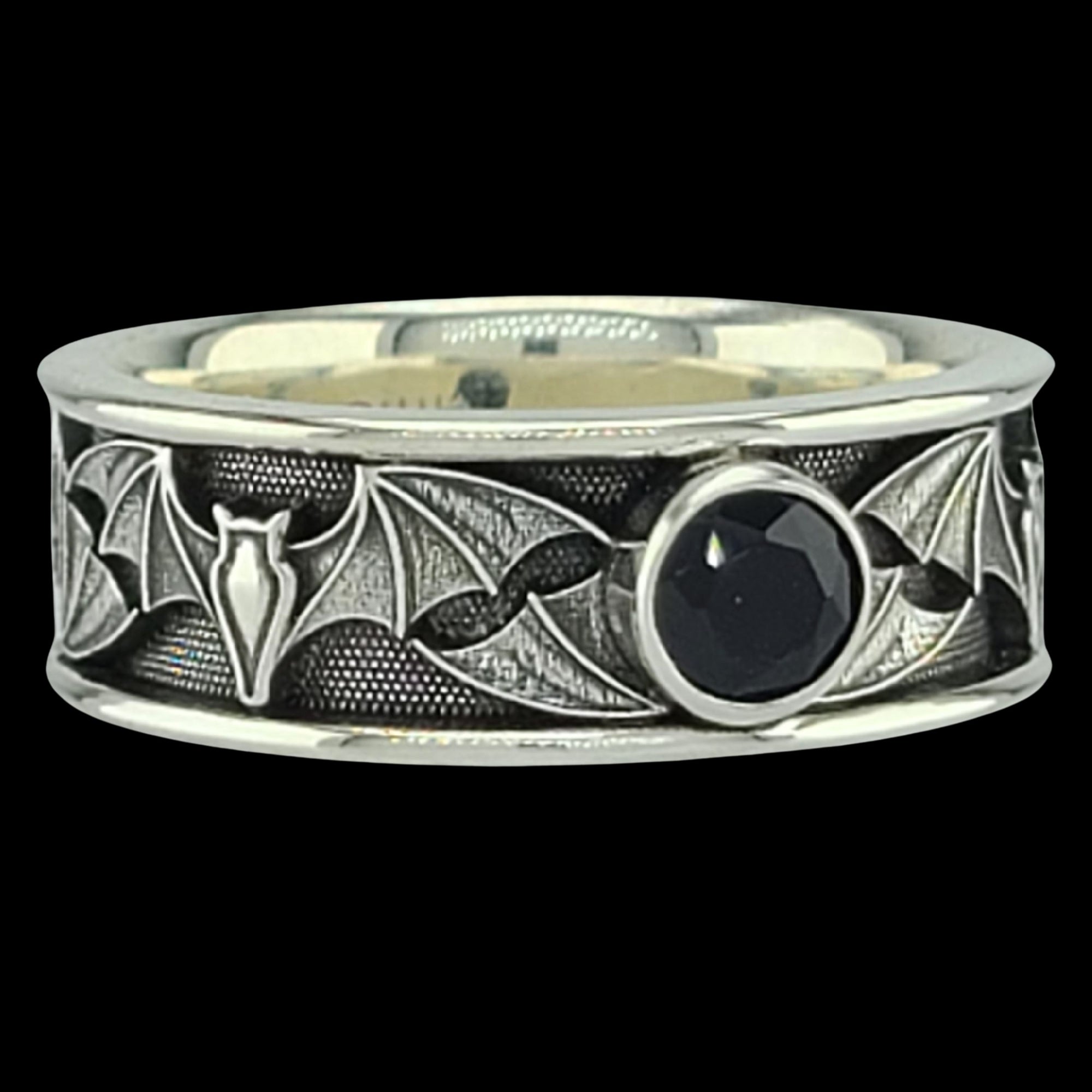 BAT WIDE SOLITAIRE Band Ring in SILVER & CONTINUUM with CHOICE OF 5mm GEMSTONES - Staring at $249