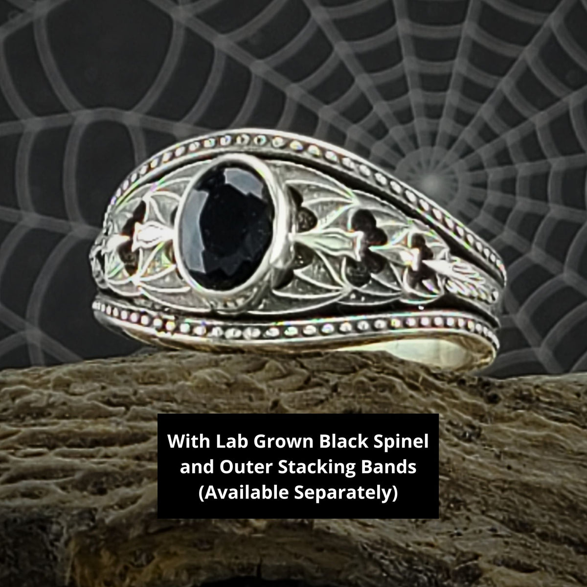 Gothic Nightfall Cascading Bat Solitaire Statement Ring with Black Spinel or Garnet