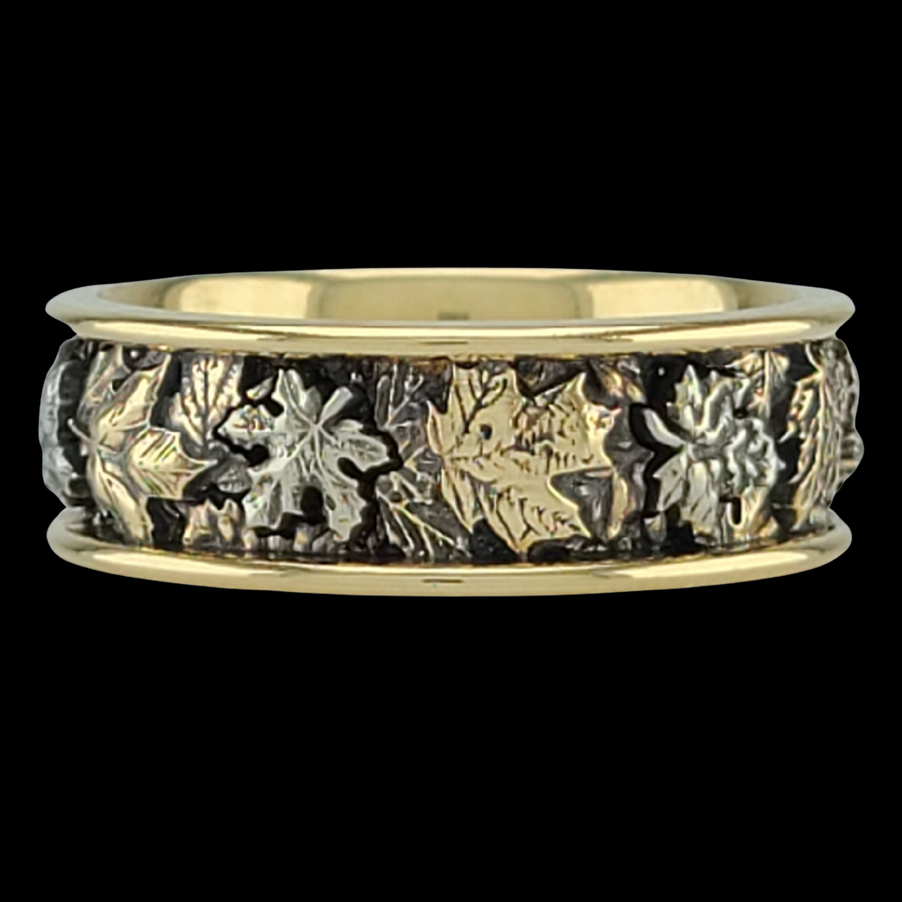 AUTUMN MAPLE TREE LEAVES BAND RING 2-TONE