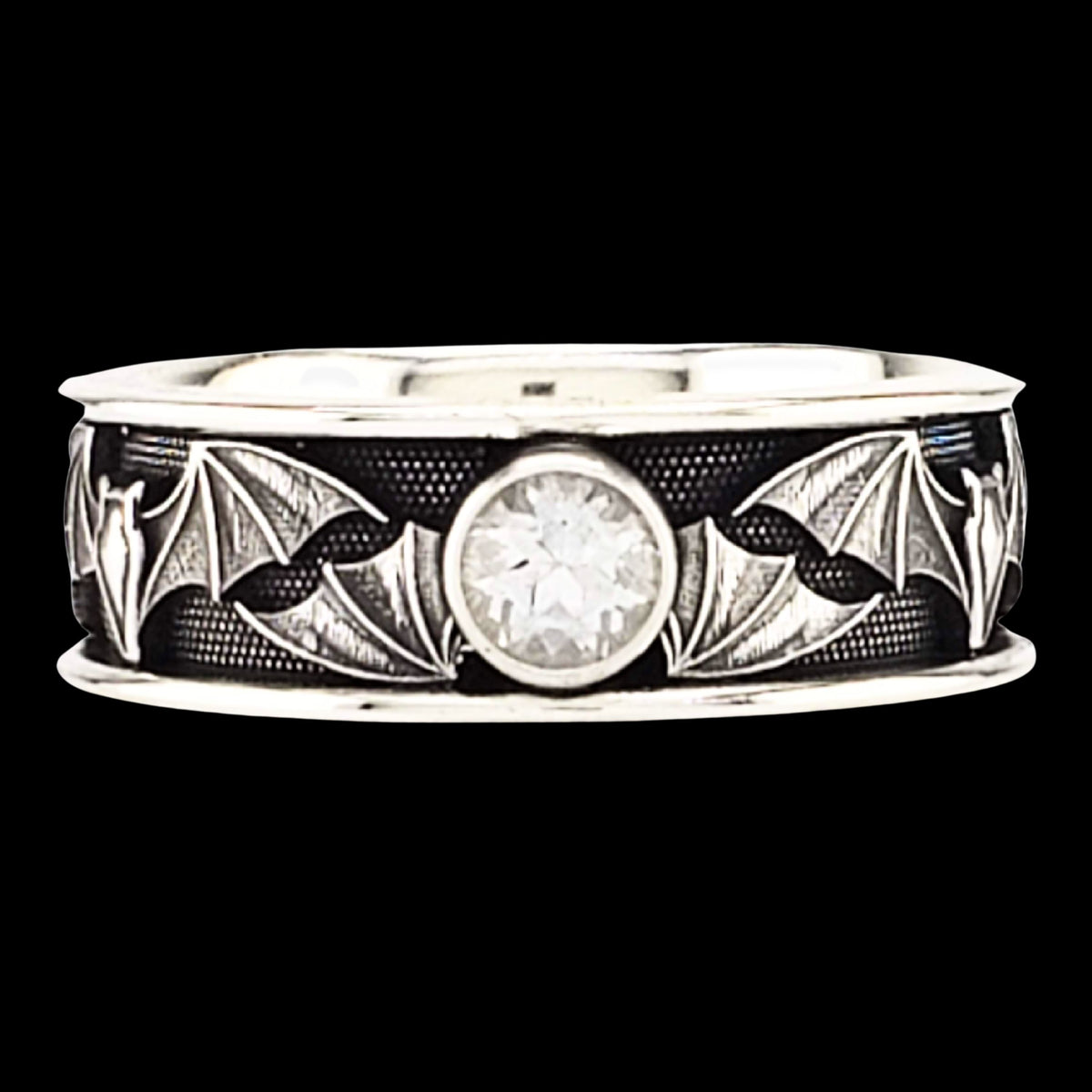 BAT WIDE SOLITAIRE Band Ring in SILVER &amp; CONTINUUM with CHOICE OF 5mm GEMSTONES - Staring at $249