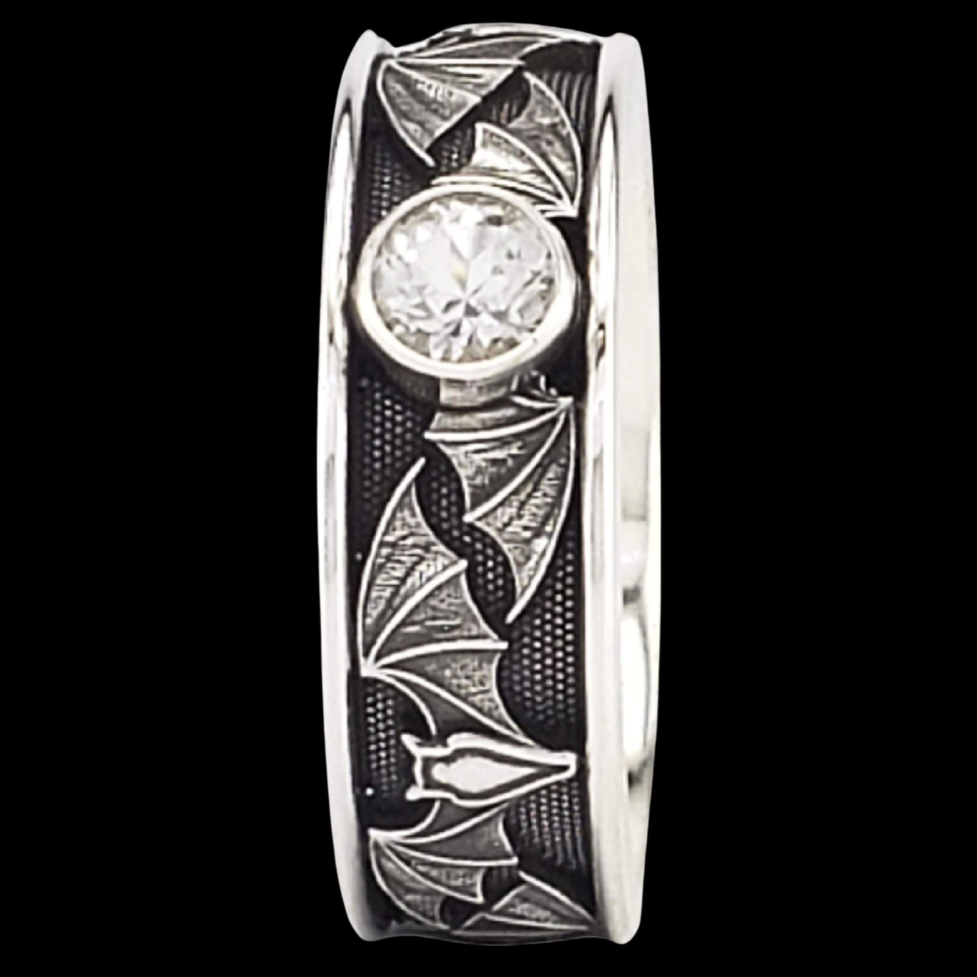 BAT WIDE SOLITAIRE Band Ring in SILVER & CONTINUUM with CHOICE OF 5mm GEMSTONES - Staring at $249