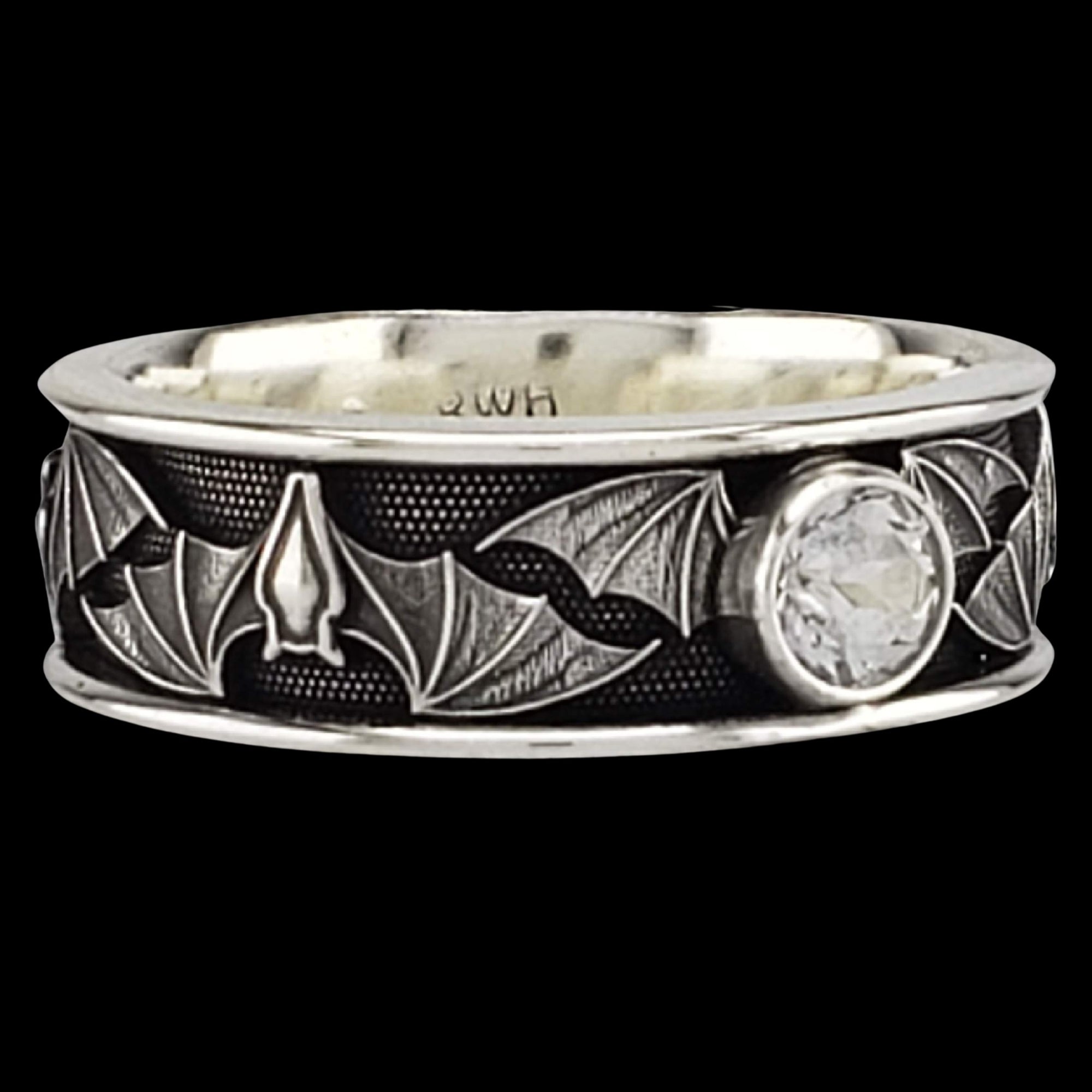 BAT WIDE SOLITAIRE Band Ring in SILVER & CONTINUUM with CHOICE OF 5mm GEMSTONES - Staring at $249