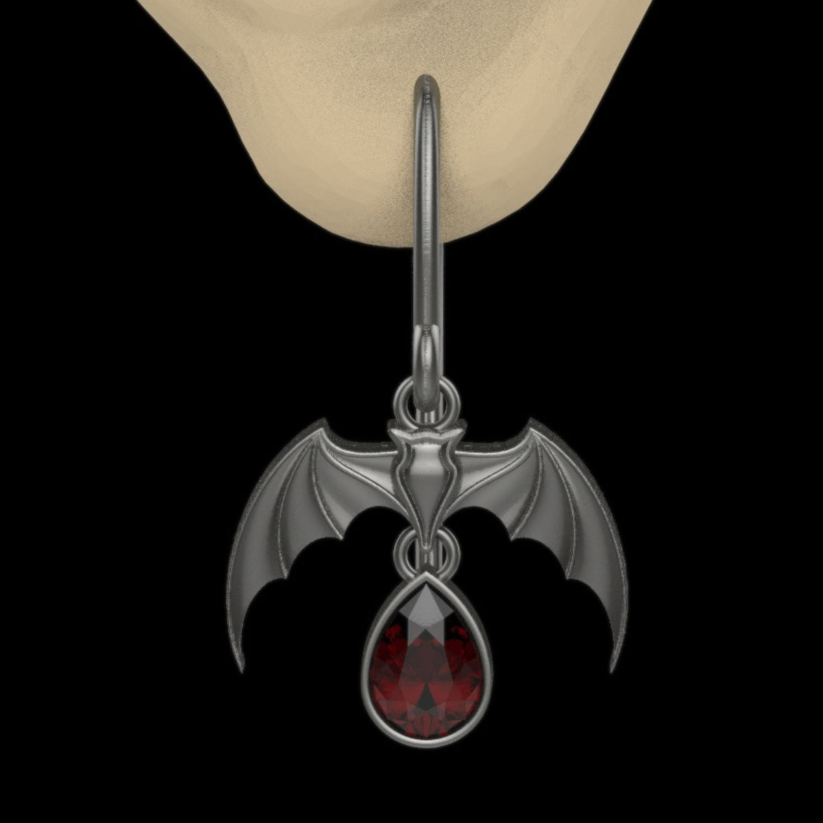 Statement Gothic Nightfall Bat Earrings with Pear-Shaped Gemstones - Just In Time for Halloween