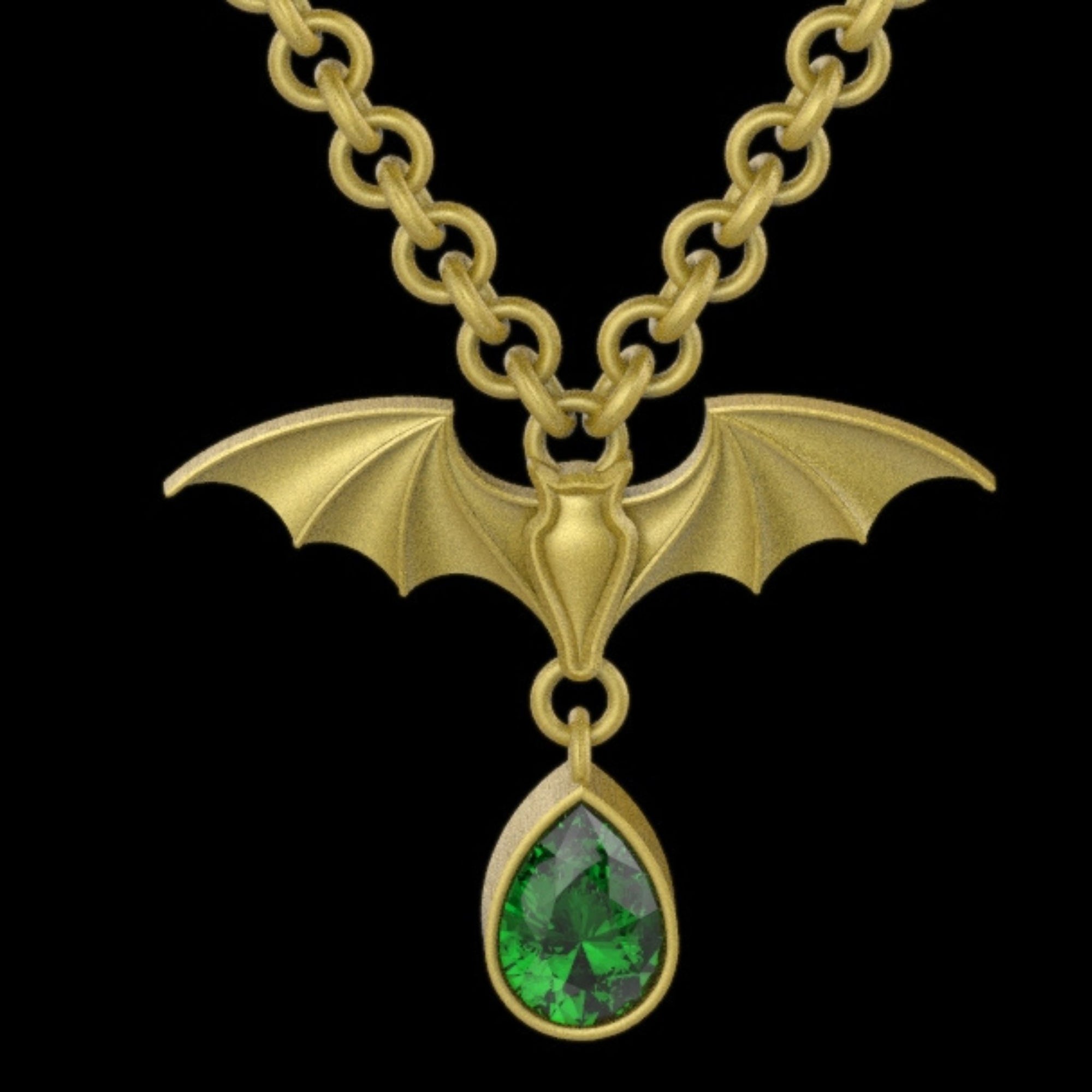 Gothic Nightfall Bat Statement Pendant with Pear-Shaped Gemstones