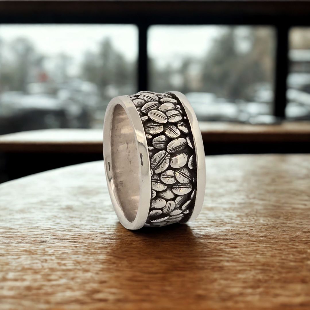BARISTA COFFEE BEANS Band 1 or 2-Tone 10KT or 14KT - Fun Engagement Wedding Band or Statement Ring for Java Caffeine Lover