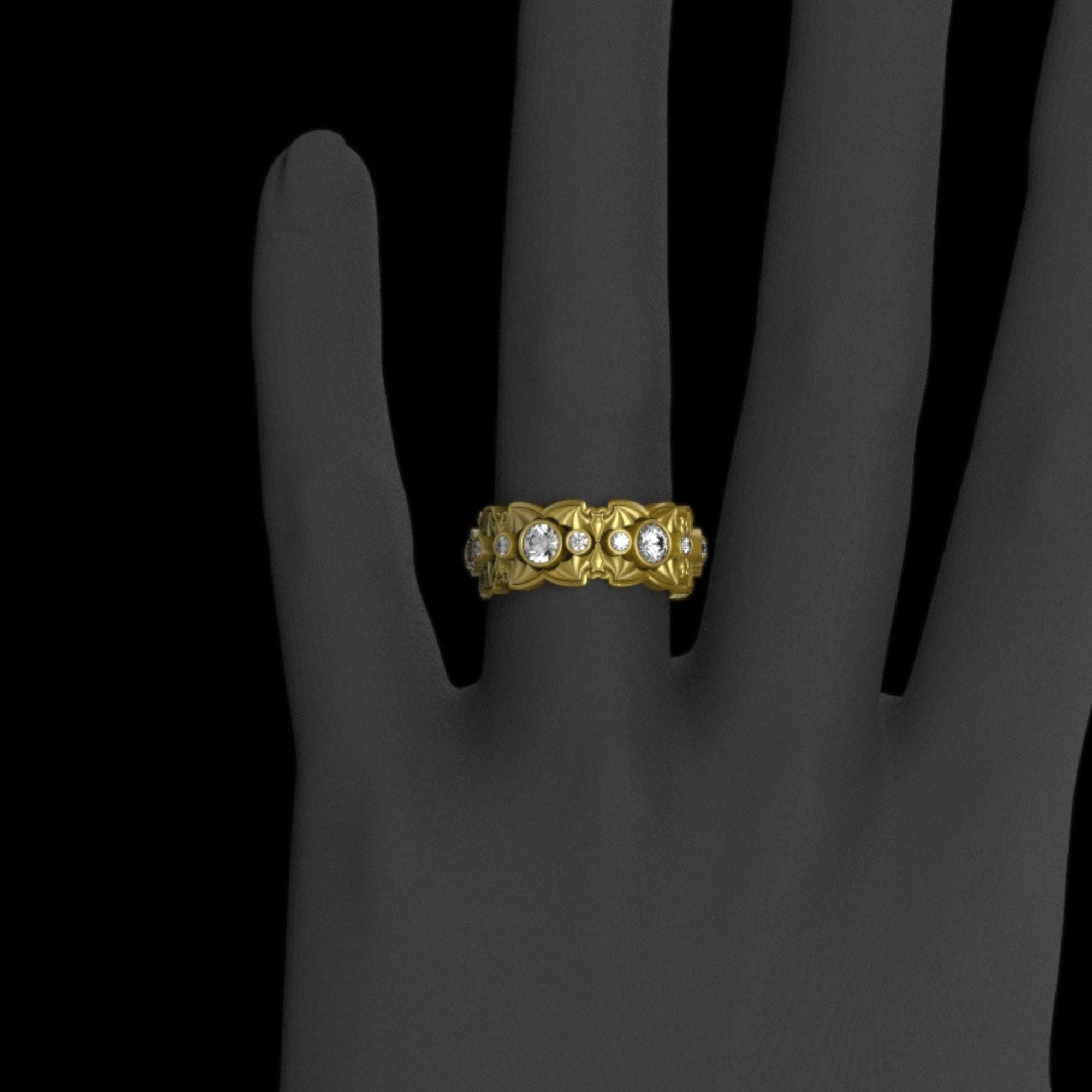 The Opulent Gothic Nightfall Double Bats Solitaire Statement Ring with White Diamonds - Just In Time for Halloween Festivities!