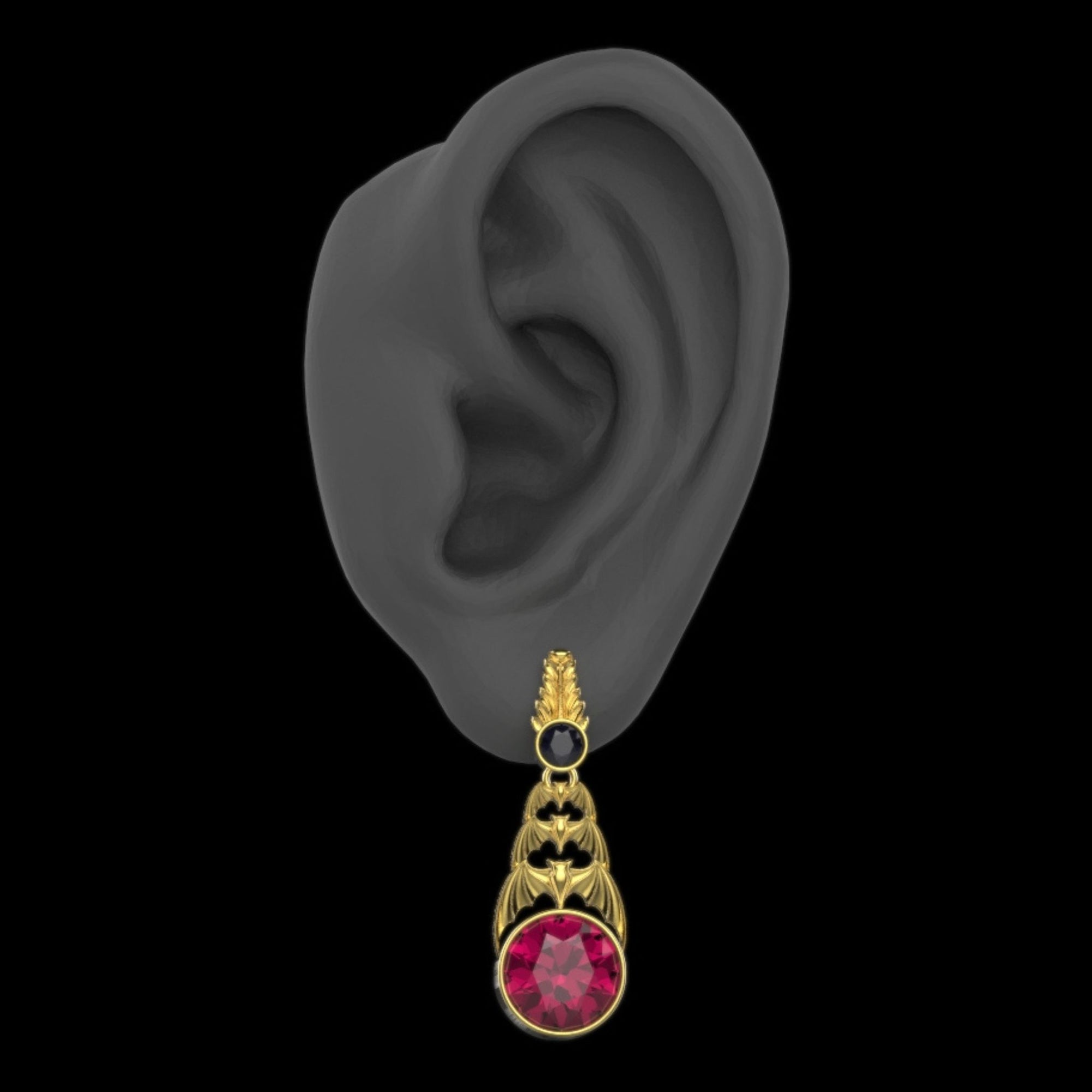 Gothic Nightfall Cascading Bat Earrings with Gemstones