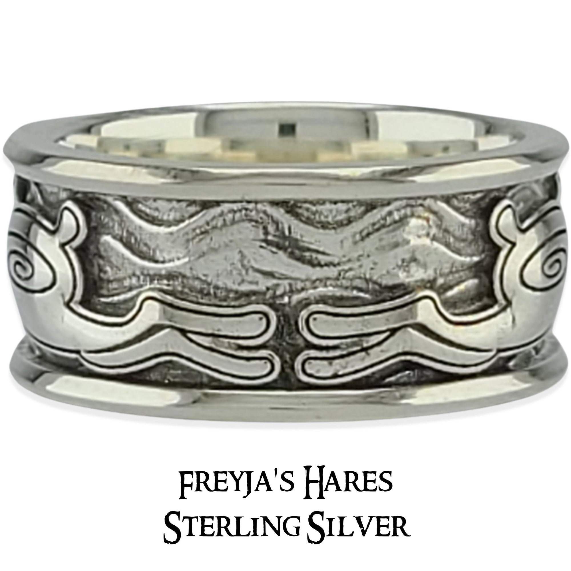 FREYJA'S HARES SOLITAIRE BAND RING with TURQUOISE CABACHON 14KT 2-TONE GOLD