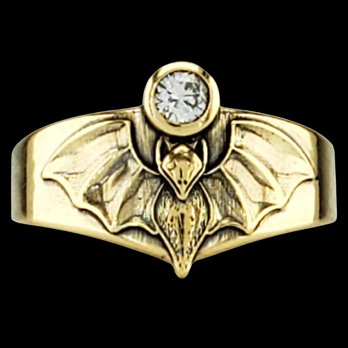DIAMOND BAT SOLITAIRE Ring with 1/4CT NATURAL DIAMOND - INVENTORY SALE 14KT YELLOW GOLD $1299 SIZES 5-9 ONLY