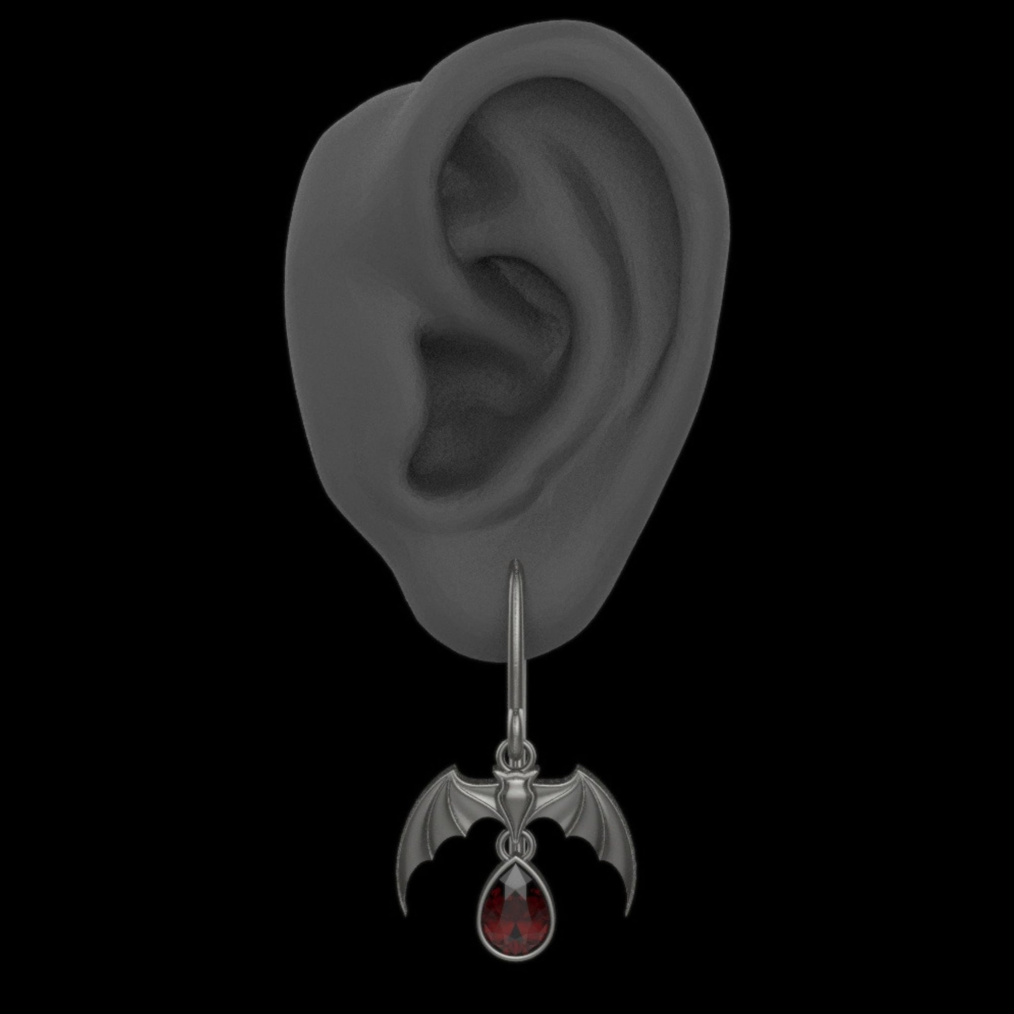 Statement Gothic Nightfall Bat Earrings with Pear-Shaped Gemstones - Just In Time for Halloween