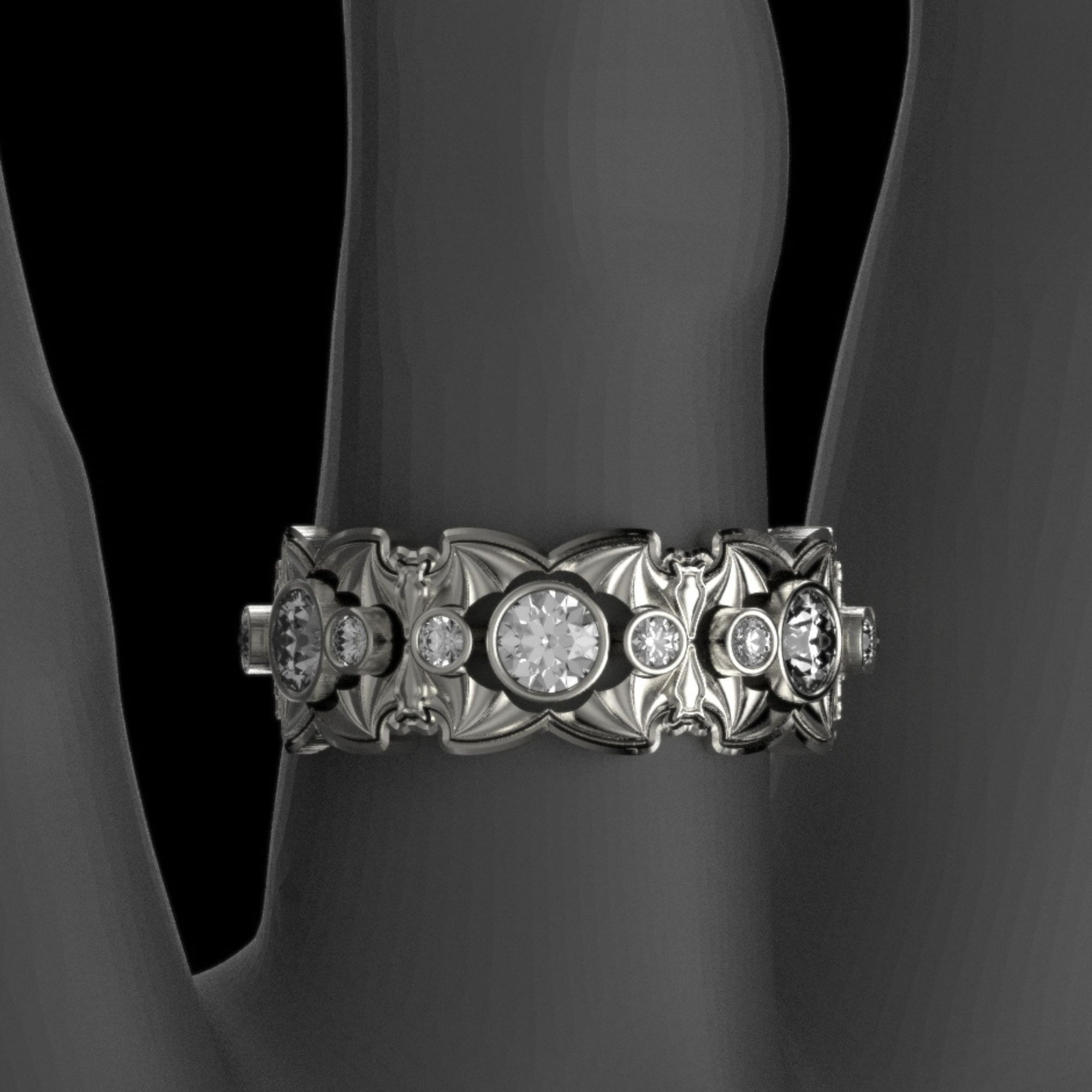 The Opulent Gothic Nightfall Double Bats Solitaire Statement Ring with Lab Grown Rubies & Black Diamonds - Just In Time for Halloween Festivities!