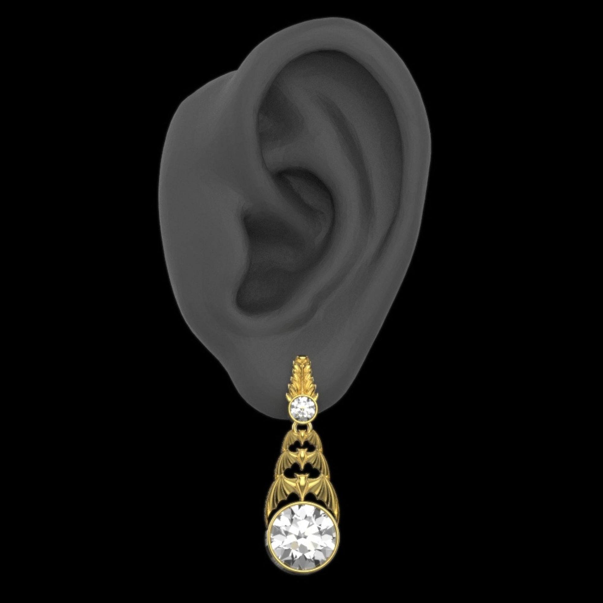 Gothic Nightfall Cascading Bat Earrings with Gemstones