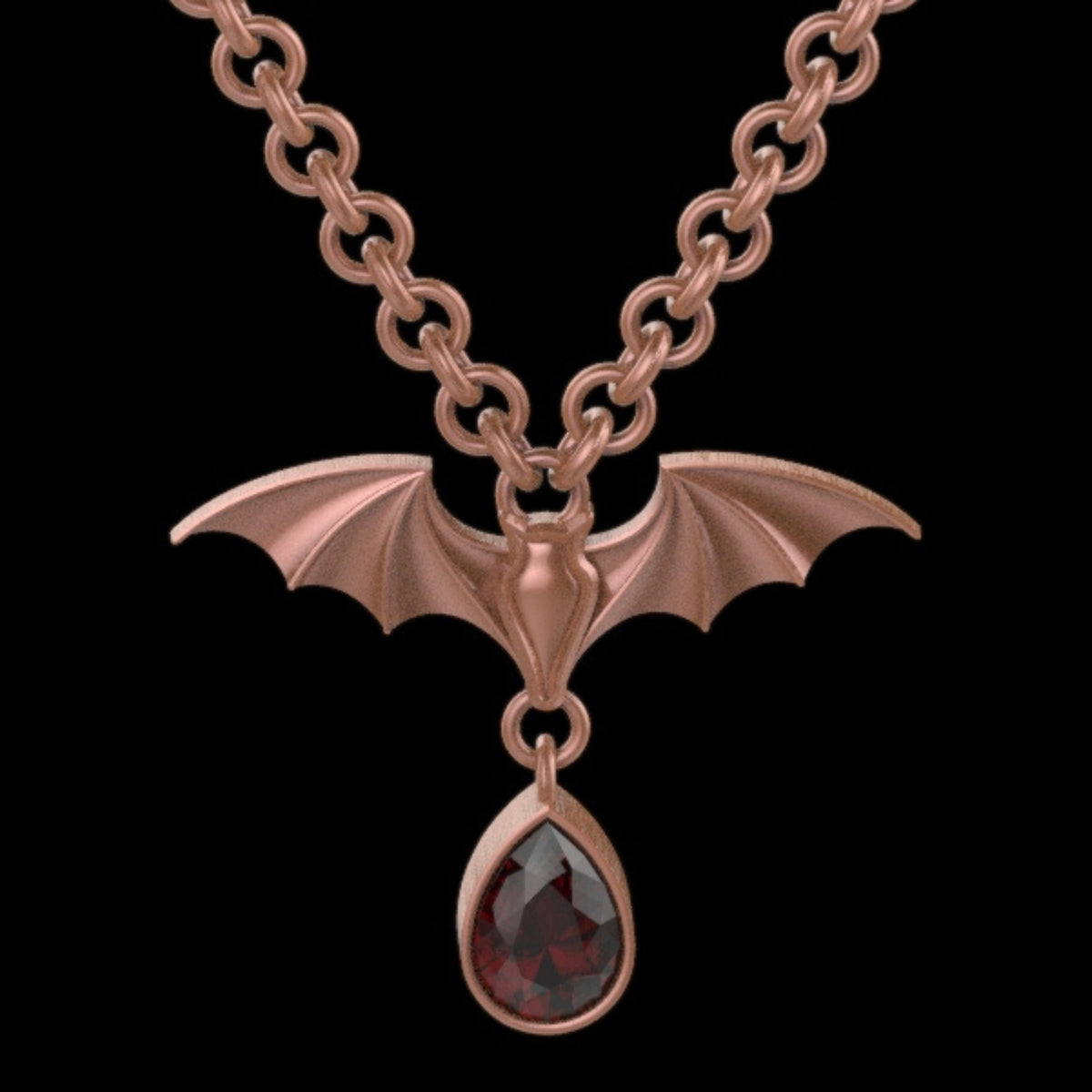 Gothic Nightfall Bat Statement Pendant with Pear-Shaped Gemstones