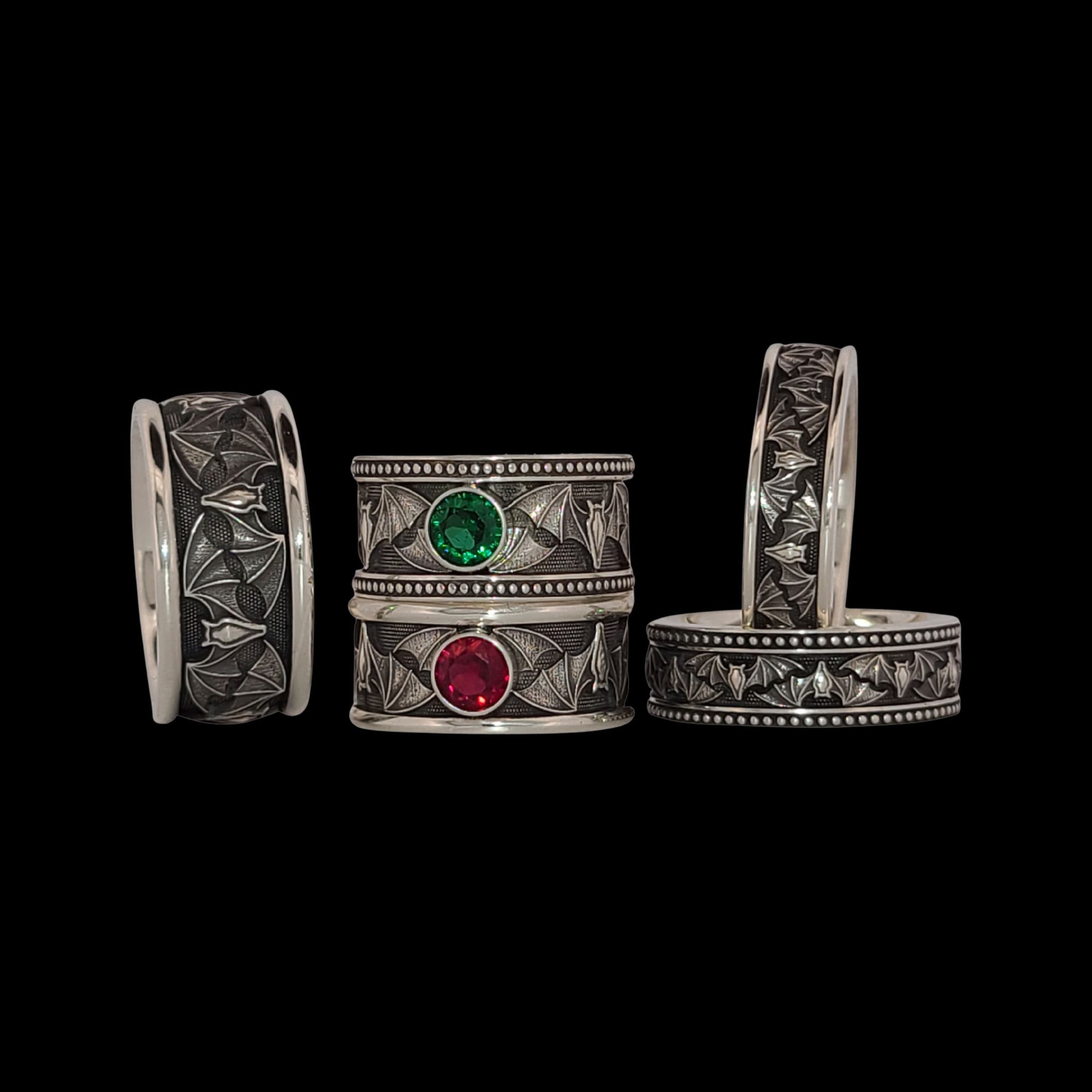 BAT WIDE SOLITAIRE BEADED Band Ring in GOLD with CHOICE OF 5mm GEMSTONES - Staring at $1049