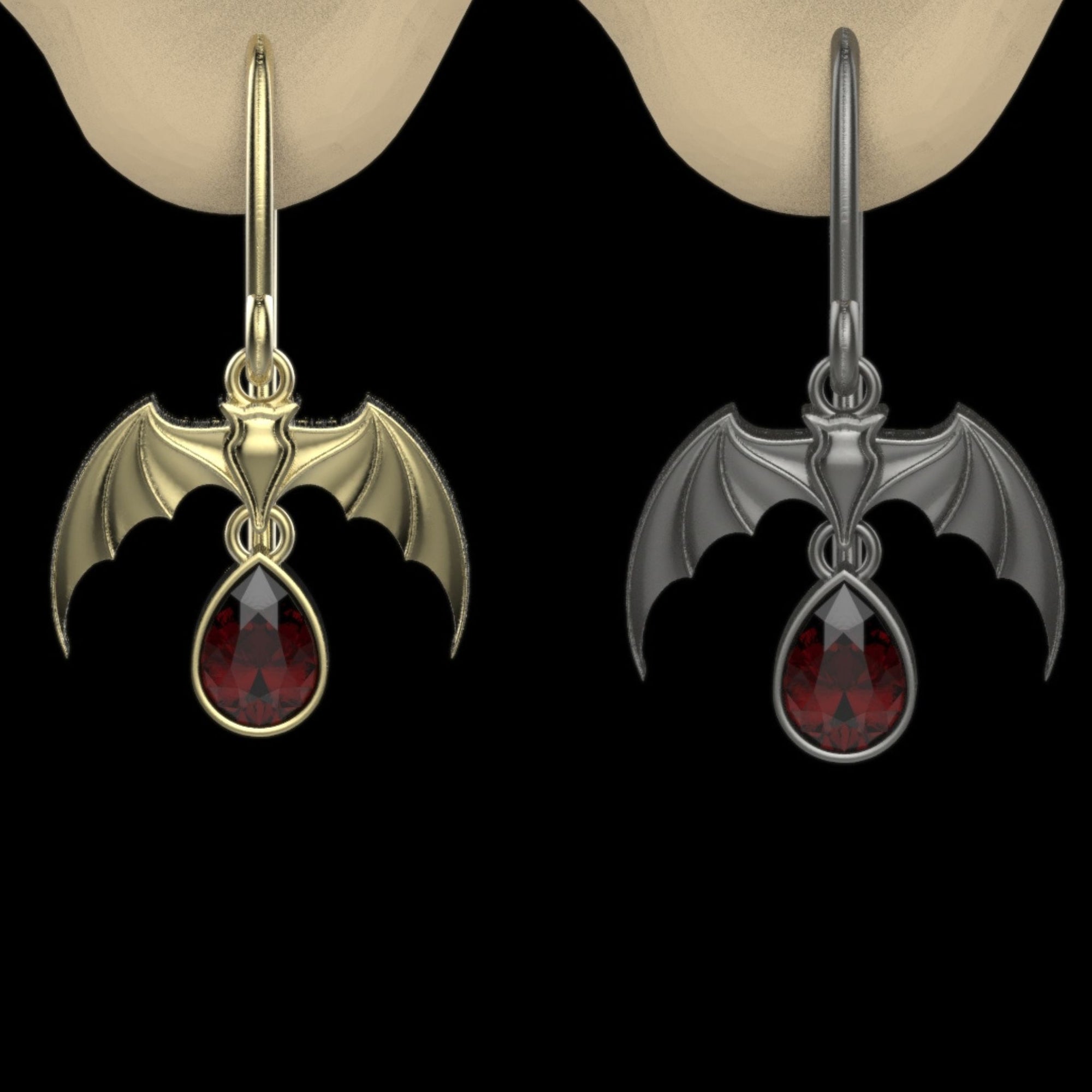 Statement Gothic Nightfall Bat Earrings with Pear-Shaped Gemstones - Just In Time for Halloween