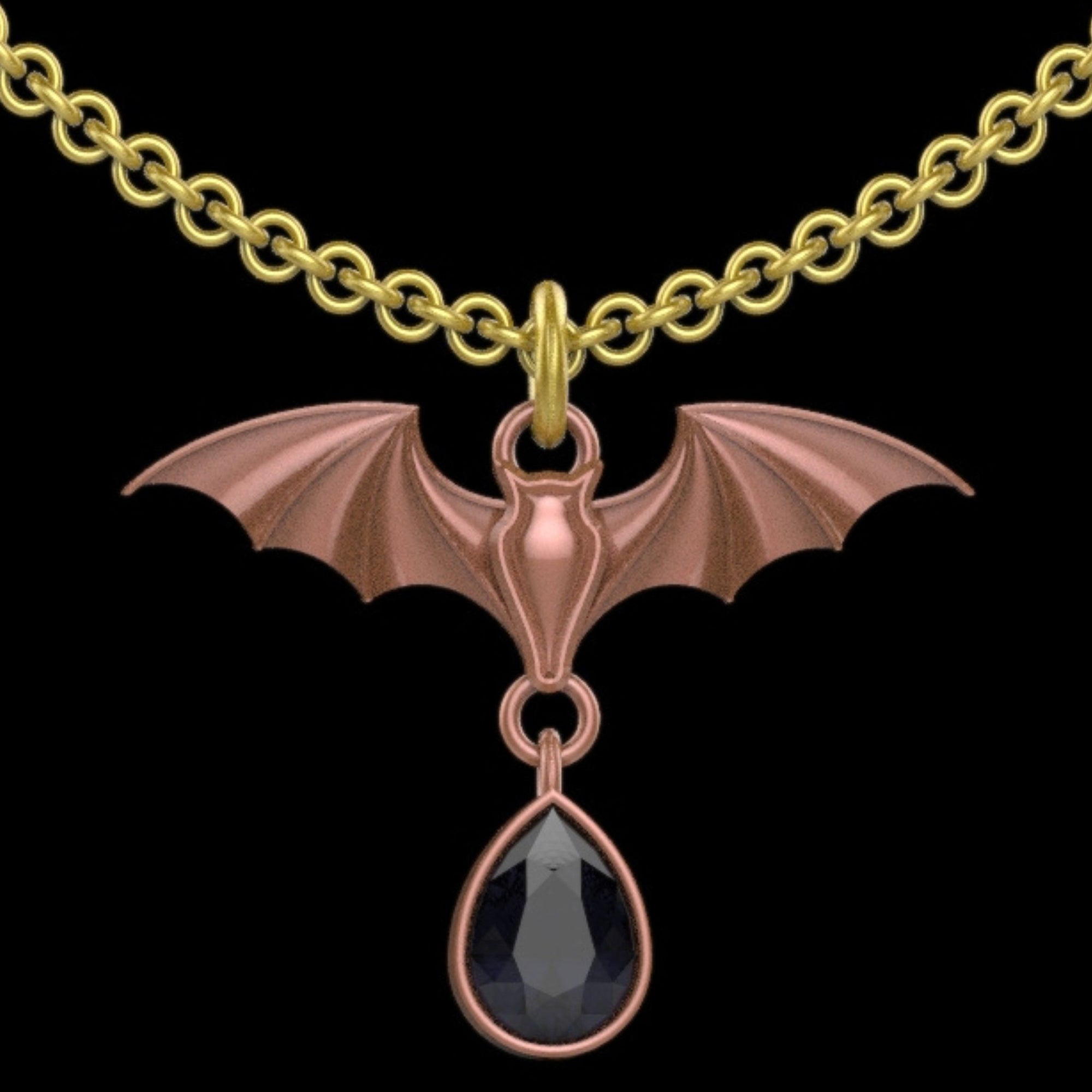 Gothic Nightfall Bat Statement Pendant with Pear-Shaped Gemstones