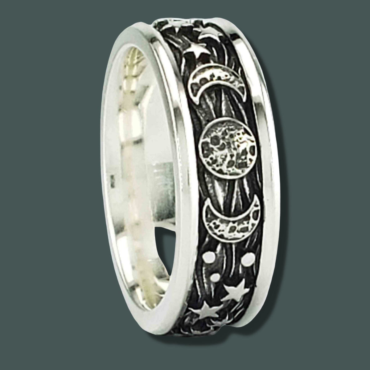 QUEEN OF ASGARD Band Ring - Celestial Jewelry with Planets &amp; Stars in Silver &amp; Silver+10KT Gold