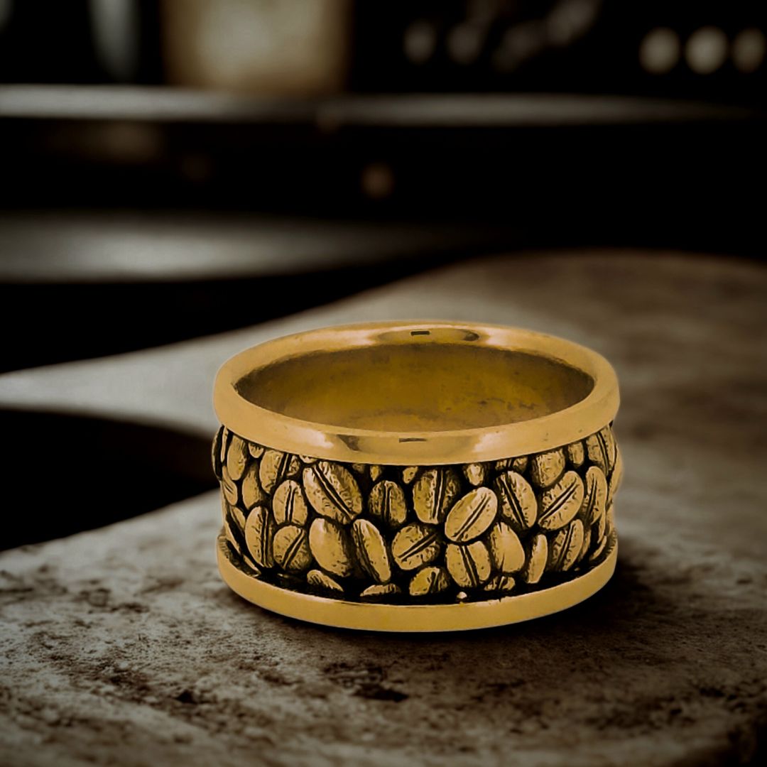 BARISTA COFFEE BEANS Band 1 or 2-Tone 10KT or 14KT - Fun Engagement Wedding Band or Statement Ring for Java Caffeine Lover