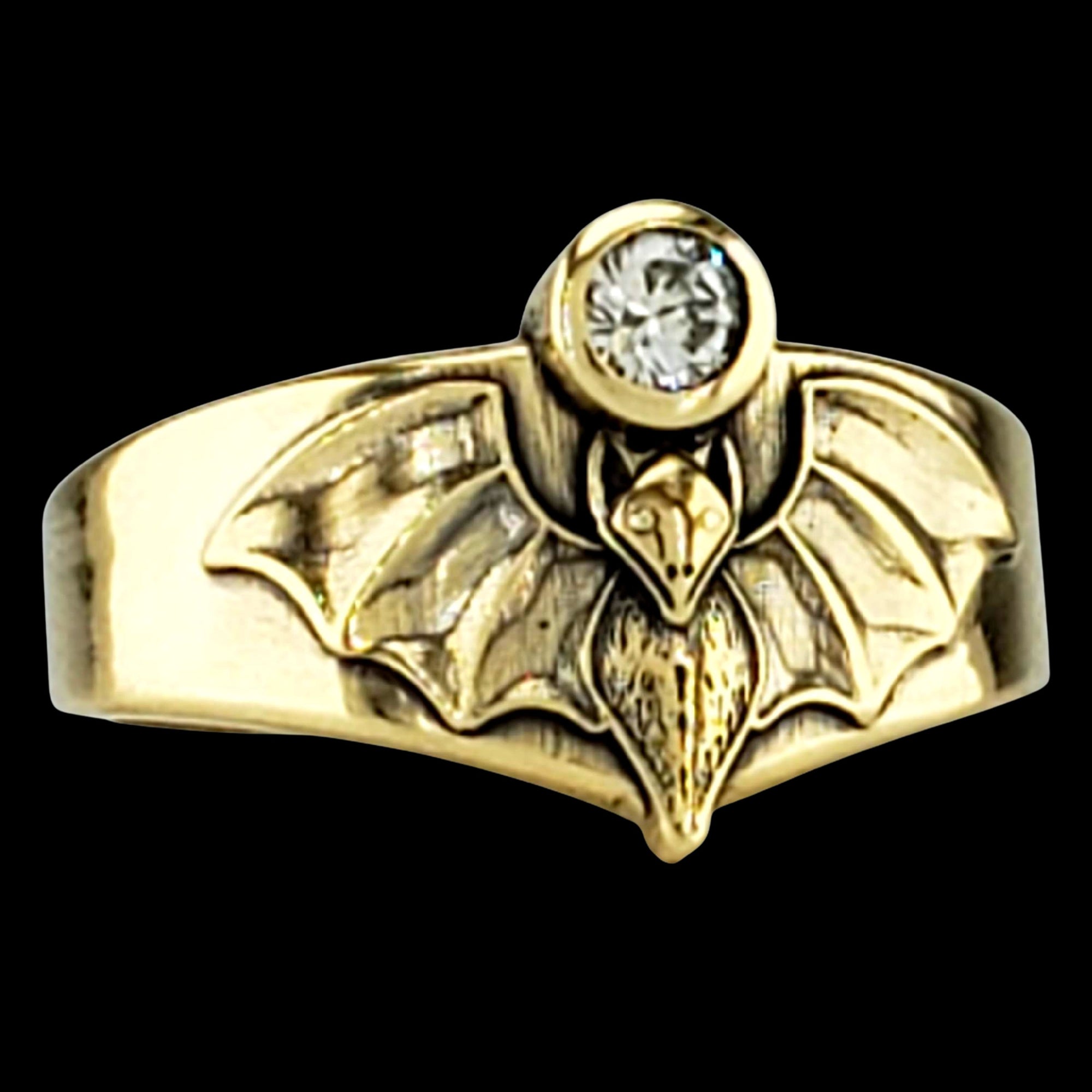 DIAMOND BAT SOLITAIRE Ring with 1/4CT NATURAL DIAMOND - INVENTORY SALE 14KT YELLOW GOLD $1299 SIZES 5-9 ONLY