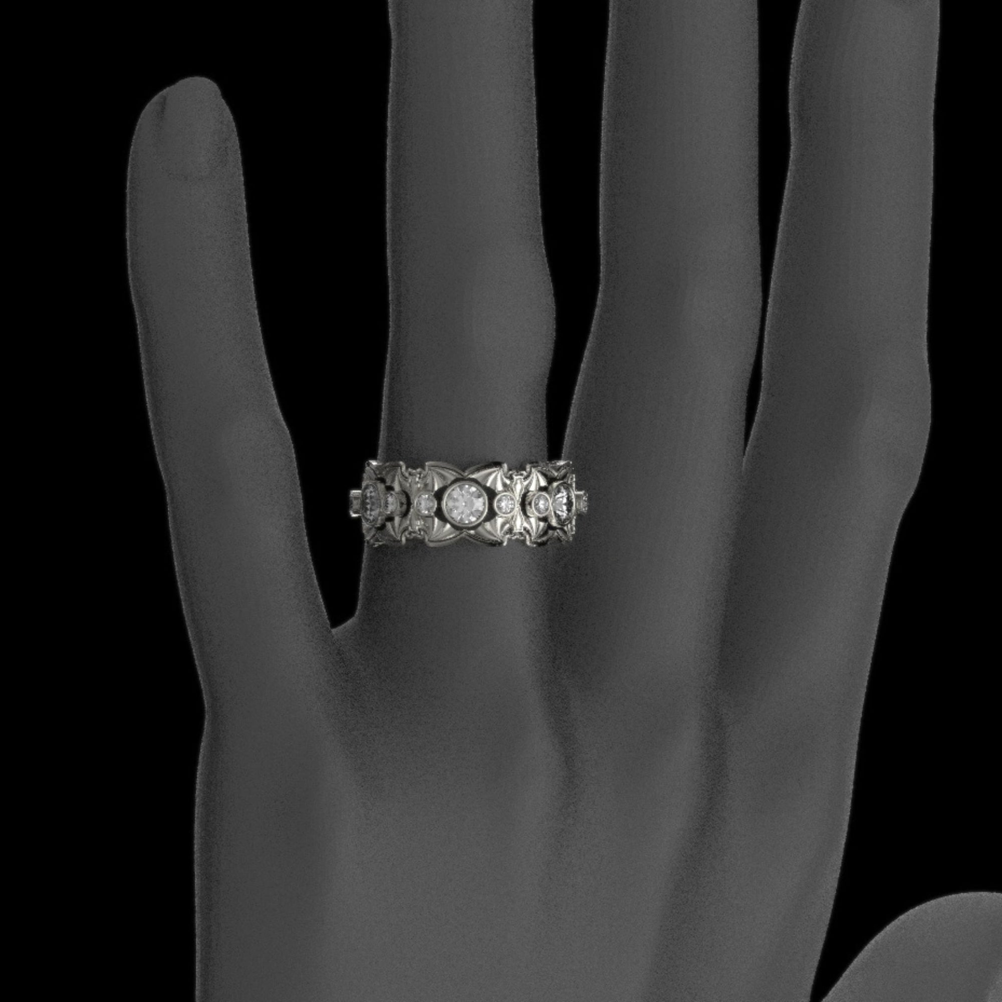 The Opulent Gothic Nightfall Double Bats Solitaire Statement Ring with Lab Grown Rubies & Black Diamonds - Just In Time for Halloween Festivities!