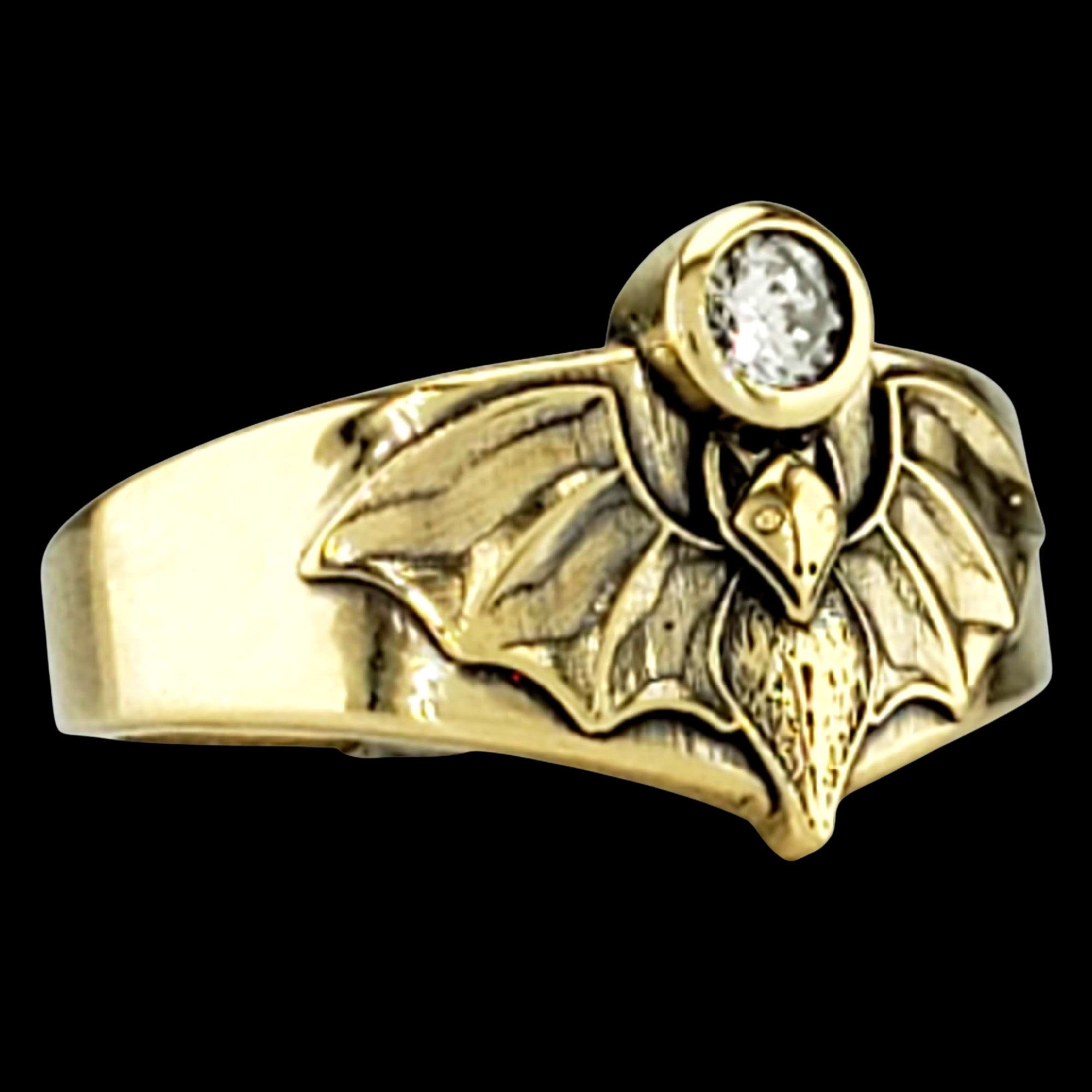 DIAMOND BAT SOLITAIRE Ring with 1/4CT NATURAL DIAMOND - INVENTORY SALE 14KT YELLOW GOLD $1299 SIZES 5-9 ONLY