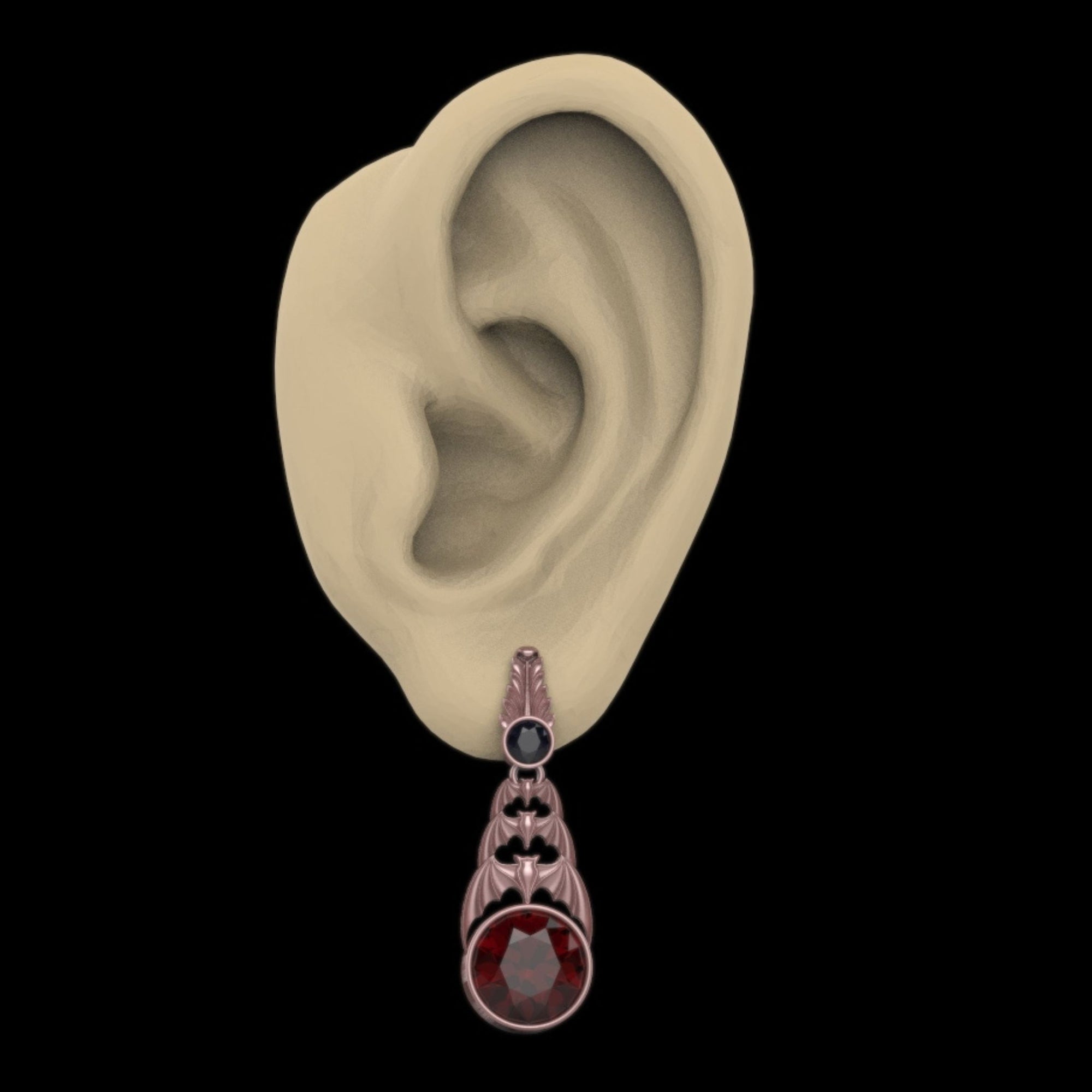 Gothic Nightfall Cascading Bat Earrings with Gemstones