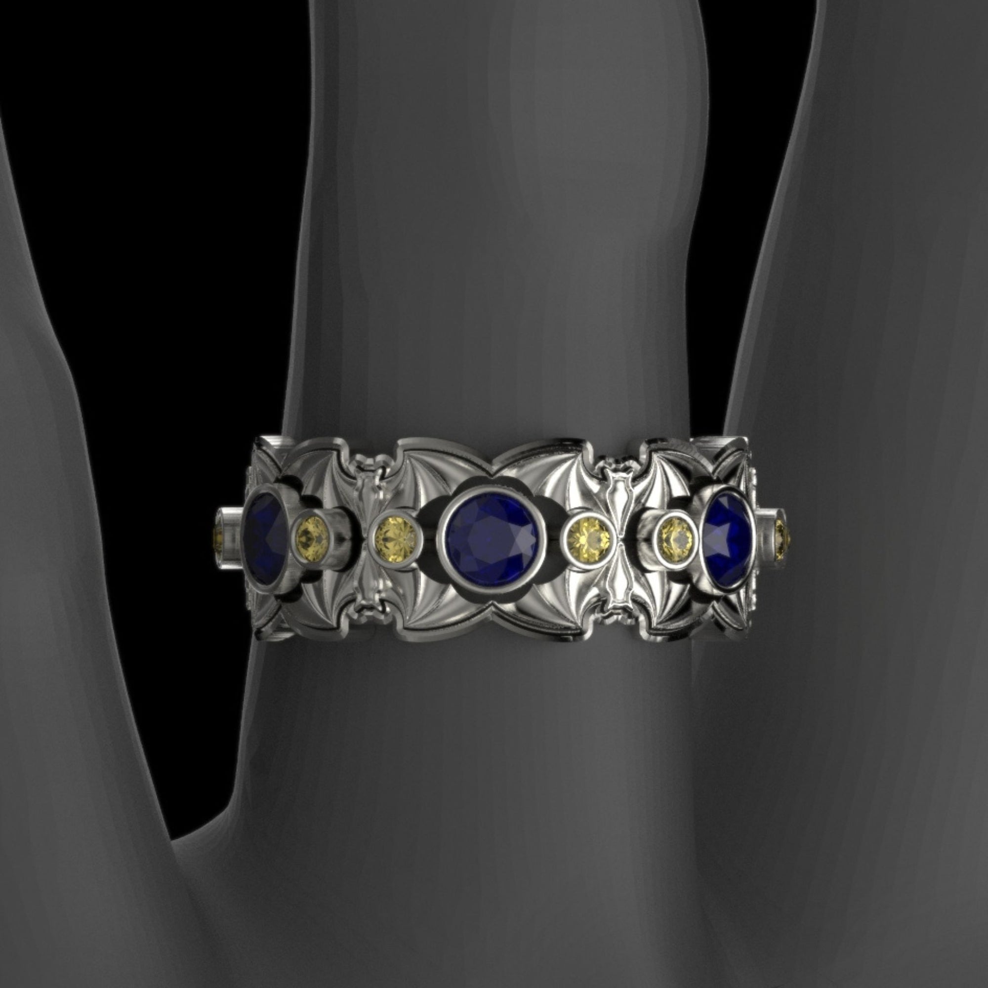 The Opulent Gothic Nightfall Double Bats Solitaire Statement Ring with Lab Grown Rubies & Black Diamonds - Just In Time for Halloween Festivities!