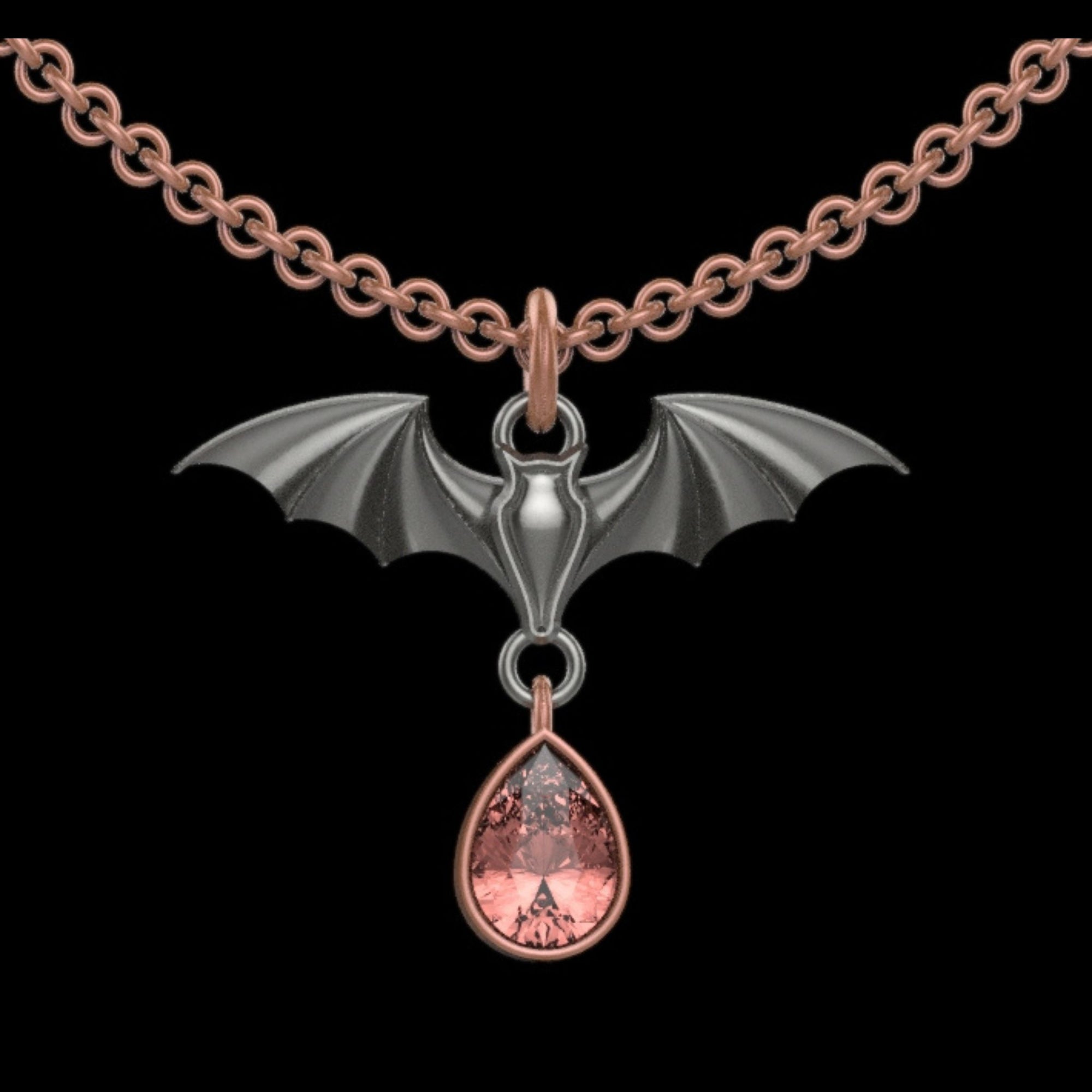 Gothic Nightfall Bat Statement Pendant with Pear-Shaped Gemstones