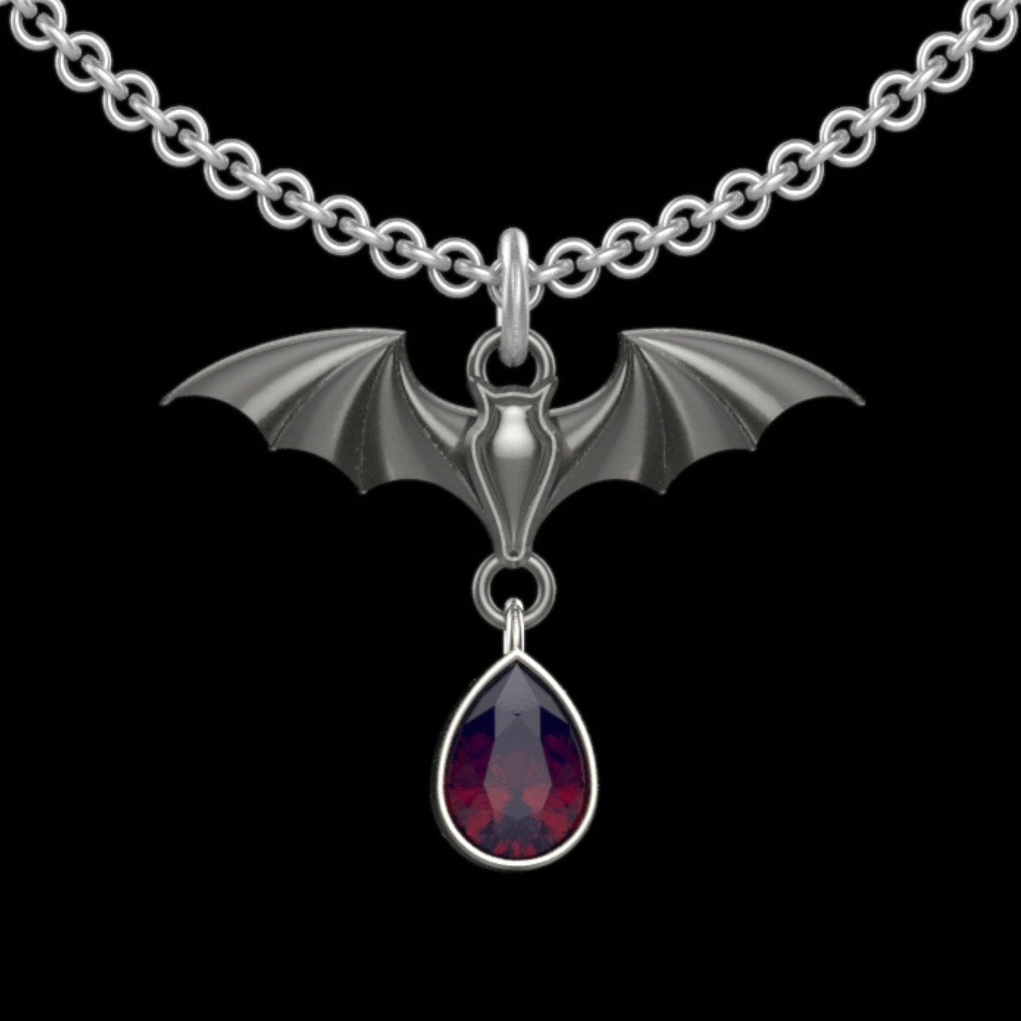 Gothic Nightfall Bat Statement Pendant with Pear-Shaped Gemstones