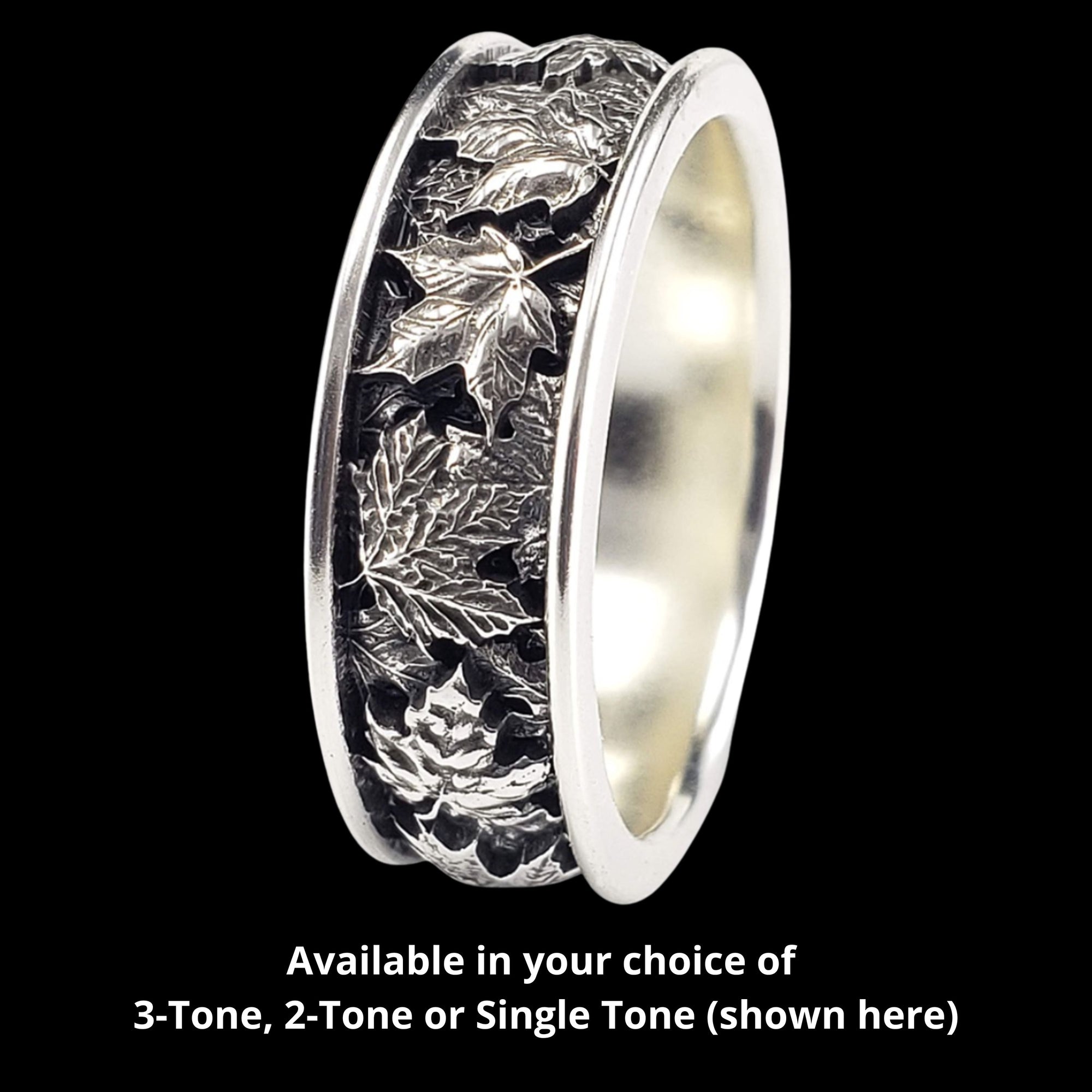 AUTUMN MAPLE TREE LEAVES BAND RING 3-TONED
