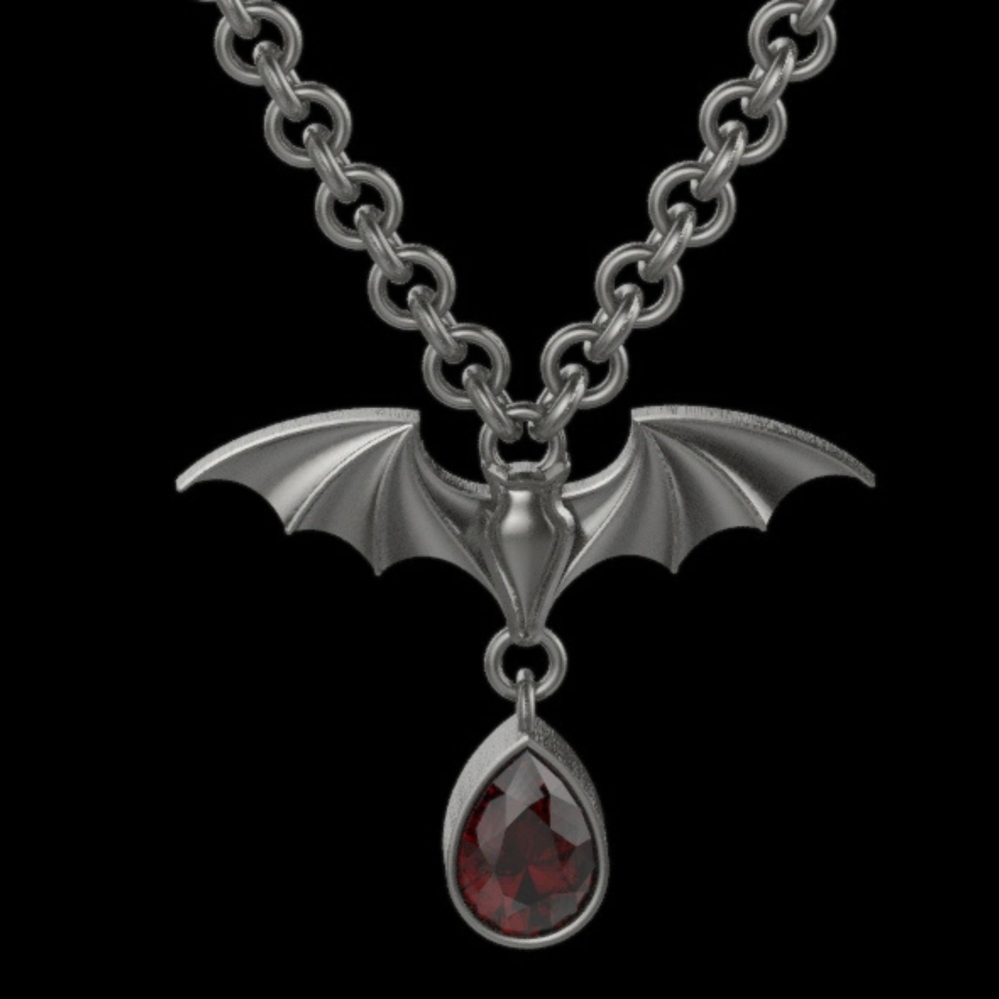 Gothic Nightfall Bat Statement Pendant with Pear-Shaped Gemstones