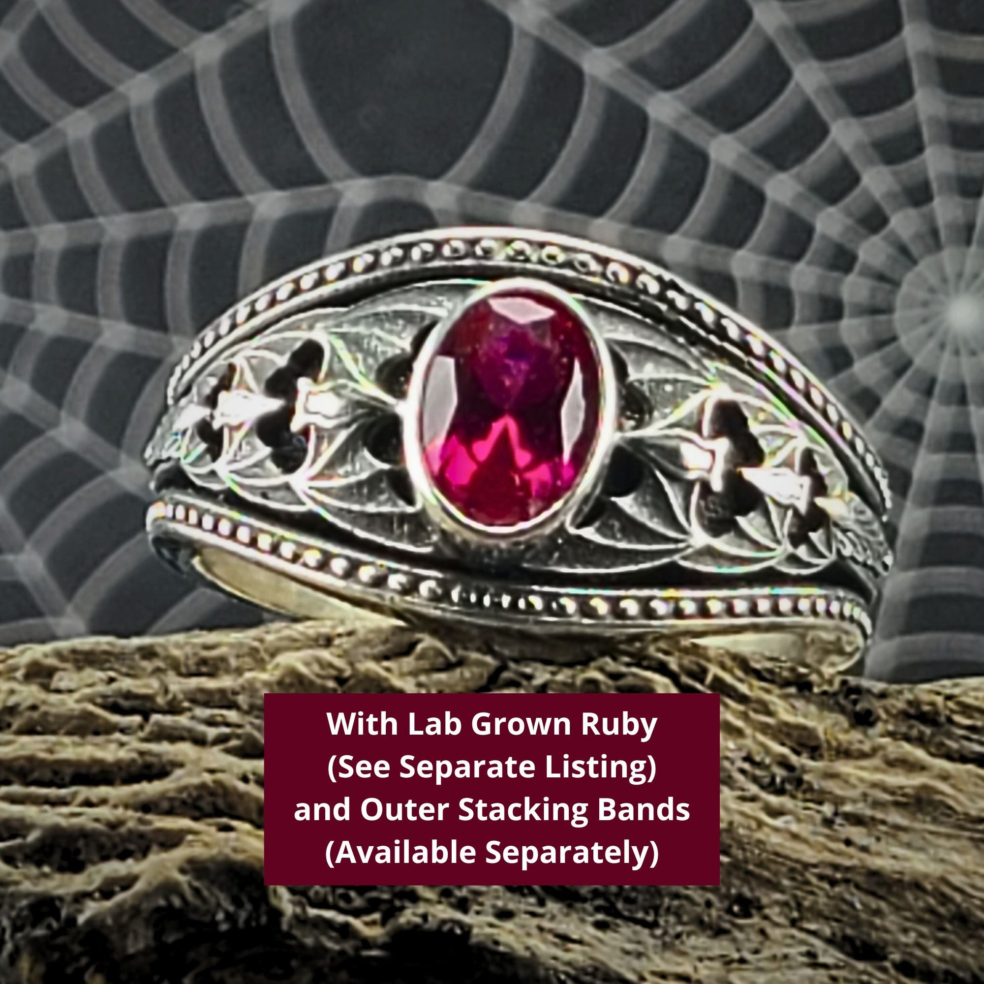 Gothic Nightfall Cascading Bat Solitaire Statement Ring with Oval White or Black Diamond - Just In Time for Halloween Festivities!