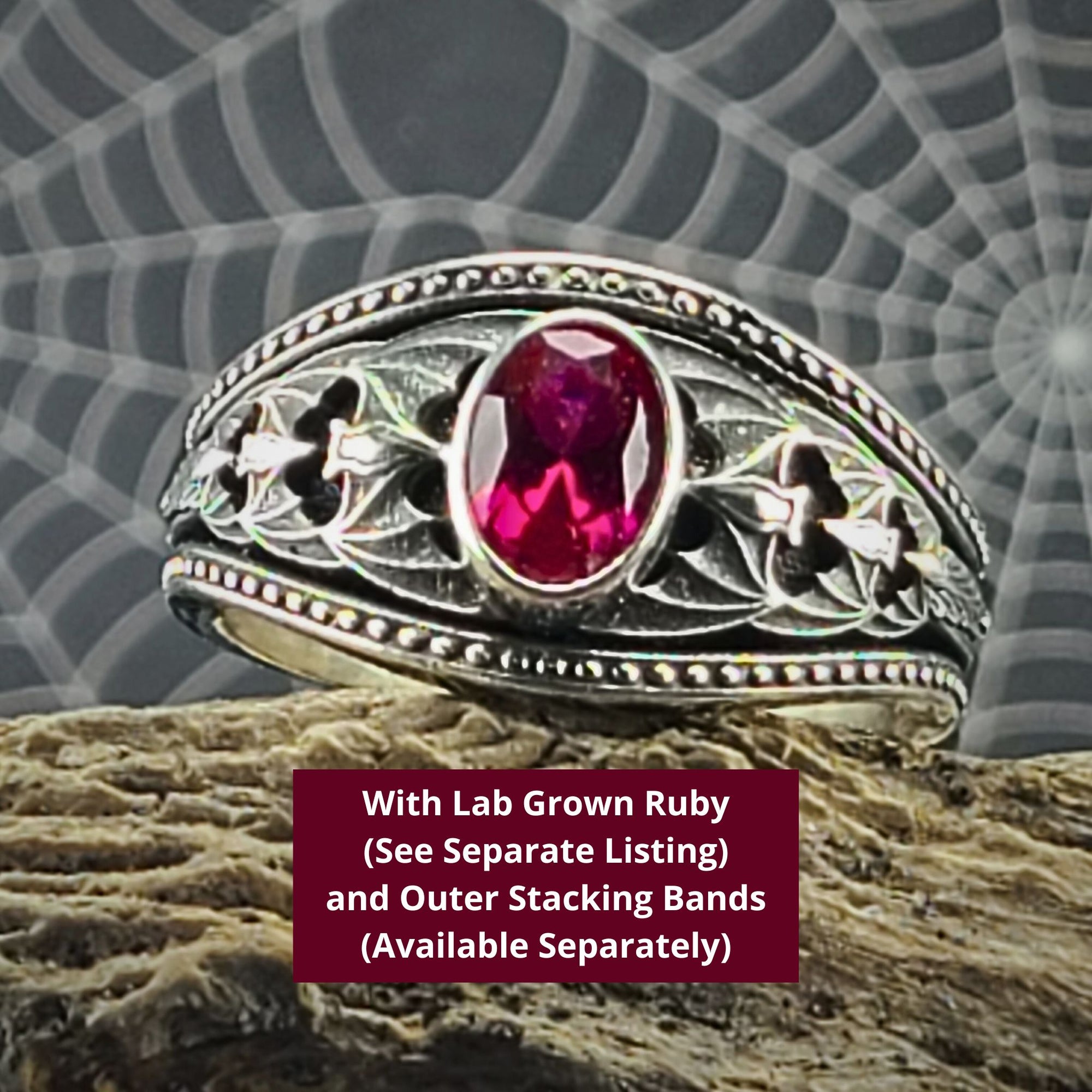 Gothic Nightfall Cascading Bat Solitaire Statement Ring with Black Spinel or Garnet