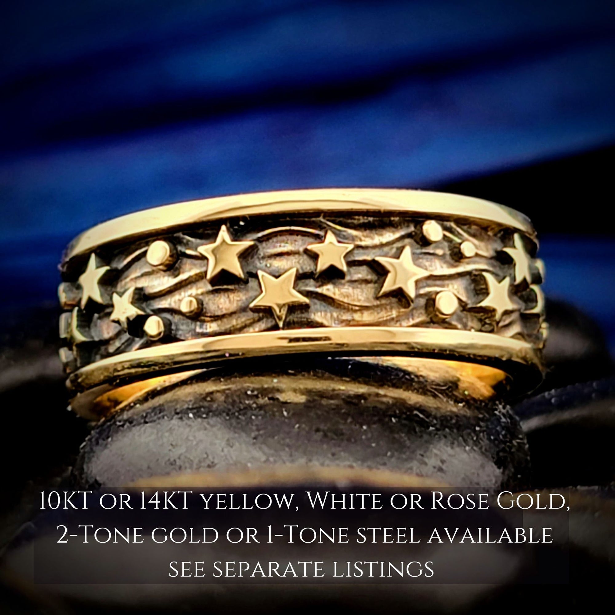Starry Night Band Ring -  in Sterling, Continuum or Sterling+10KT