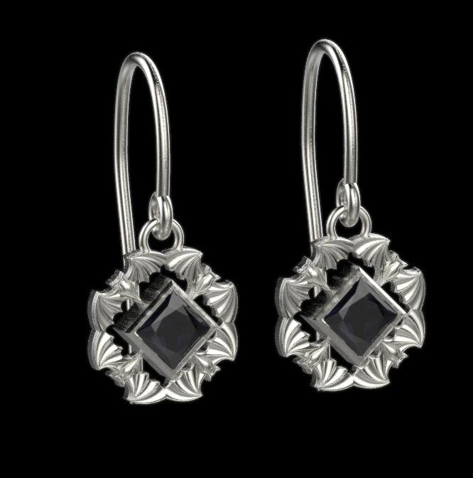 Gothic Nightfall Bat Statement Earrings with Princess Cut Gemstone