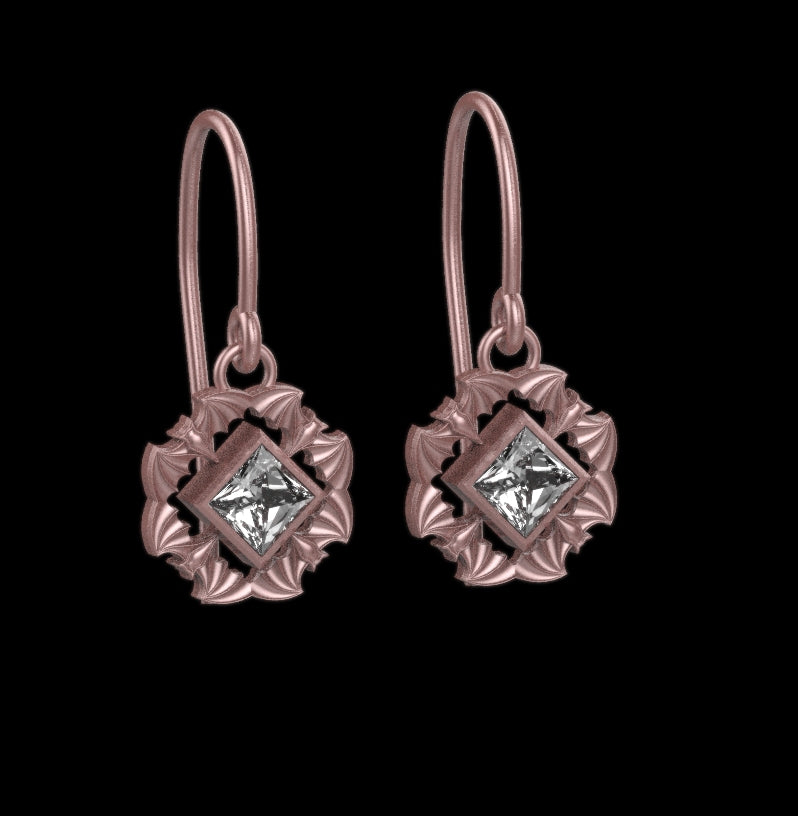 Gothic Nightfall Bat Statement Earrings with Princess Cut Gemstone
