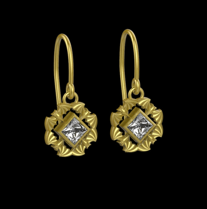 Gothic Nightfall Bat Statement Earrings with Princess Cut Gemstone