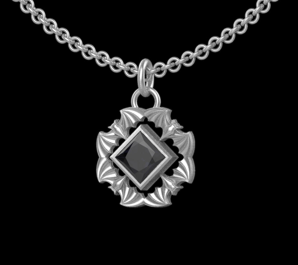 Gothic Nightfall Bat Statement Pendant with Princess Cut Gemstone