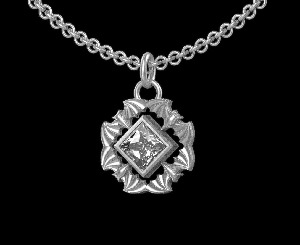 Gothic Nightfall Bat Statement Pendant with Princess Cut Gemstone
