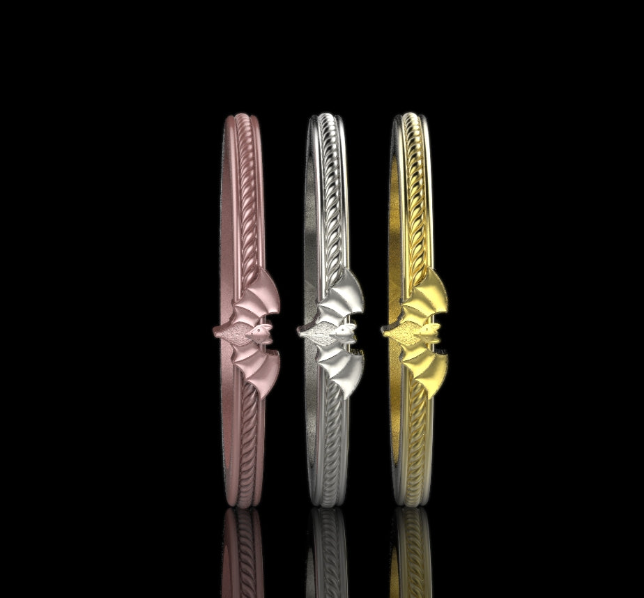 Gothic Nightfall Bat Dainty Stacker Ring - Silver & Continuum