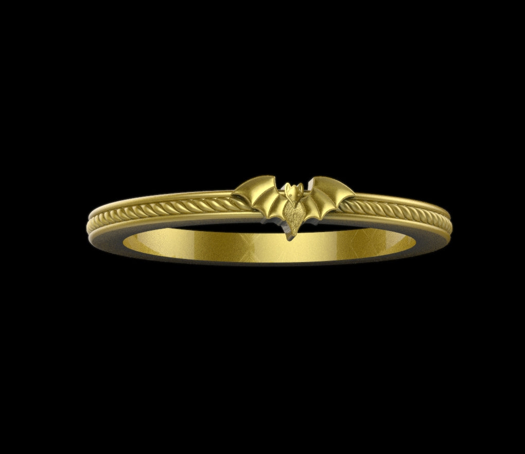 Gothic Nightfall Bat Dainty Stacker Ring - 10KT & 14KT Gold