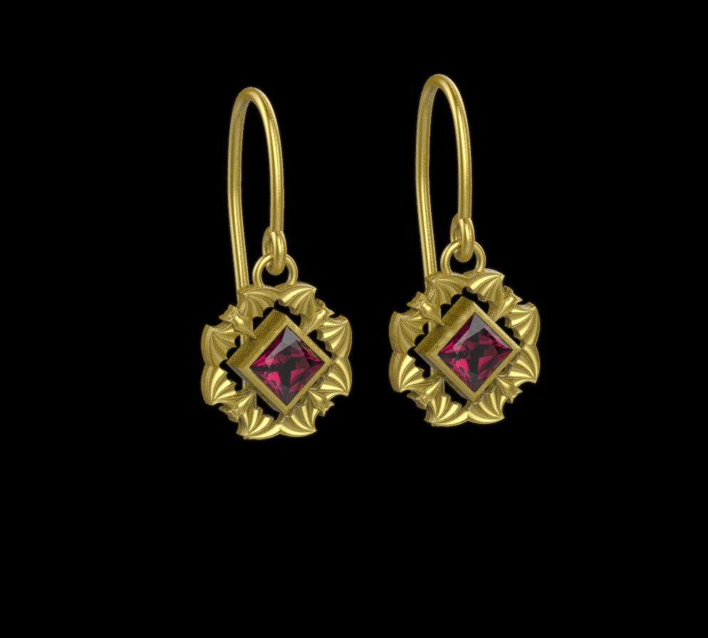 Gothic Nightfall Bat Statement Earrings with Princess Cut Gemstone